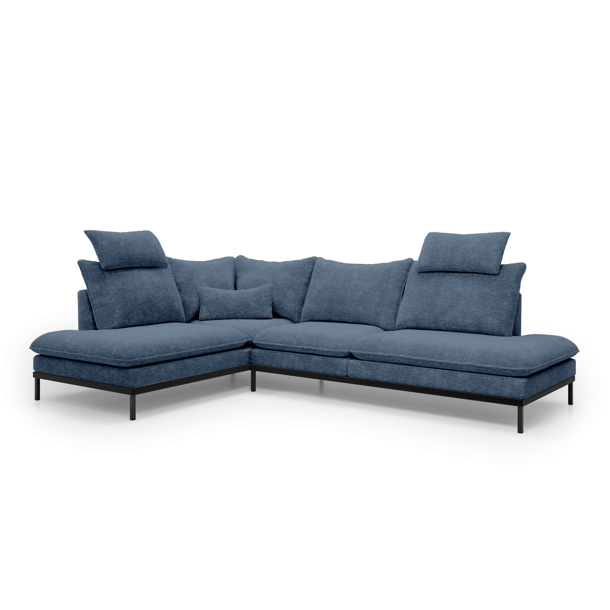 Narożnik Premium 4-osobowy 293×198 cm w stylu eleganckim – Tkanina Cremona, pianka PU, miękkie poduchy | Leafy Lewostronna Granitowy Błękit (CREMONA 77)