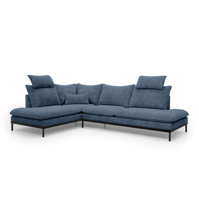 Narożnik Premium 4-osobowy 293×198 cm w stylu eleganckim | Leafy Lewostronna Granitowy Błękit (CREMONA 77)