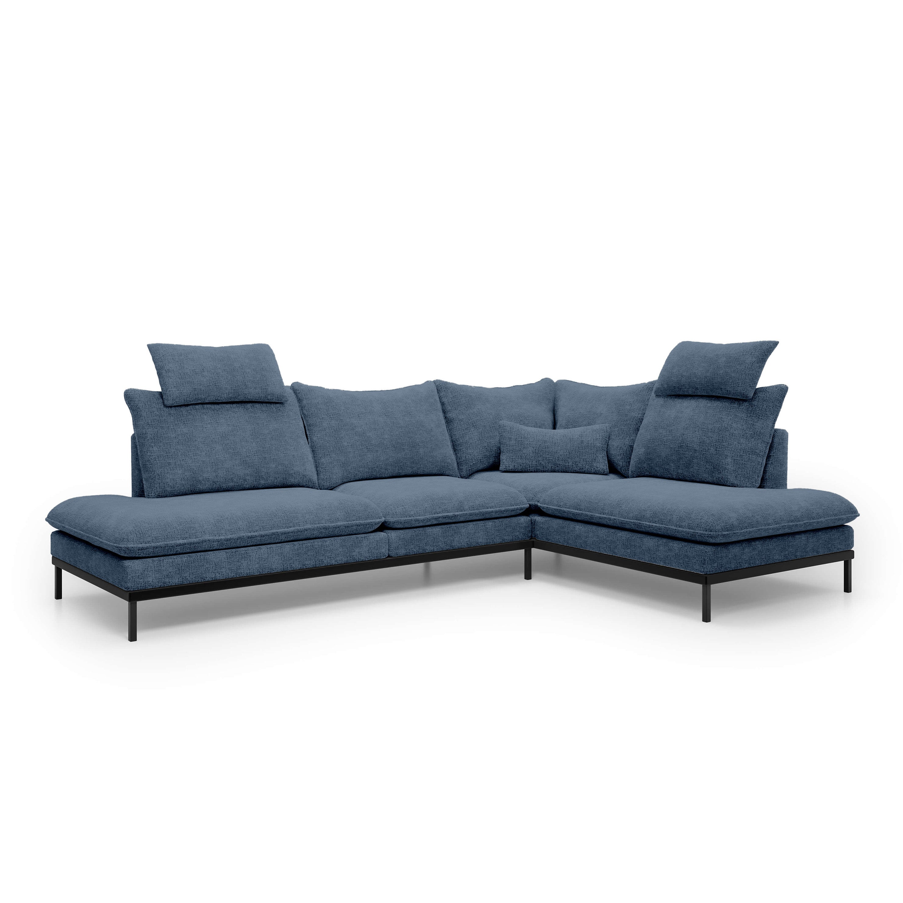 Narożnik Premium 4-osobowy 293×198 cm w stylu eleganckim | Leafy Prawostronna Granitowy Błękit (CREMONA 77)