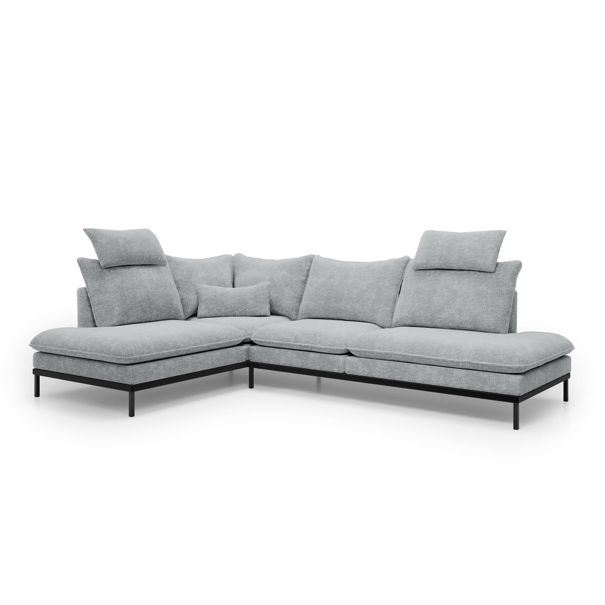 Narożnik Premium 4-osobowy 293×198 cm w stylu eleganckim – Tkanina Cremona, pianka PU, miękkie poduchy | Leafy Lewostronna Stalowa Perła (CREMONA 81)
