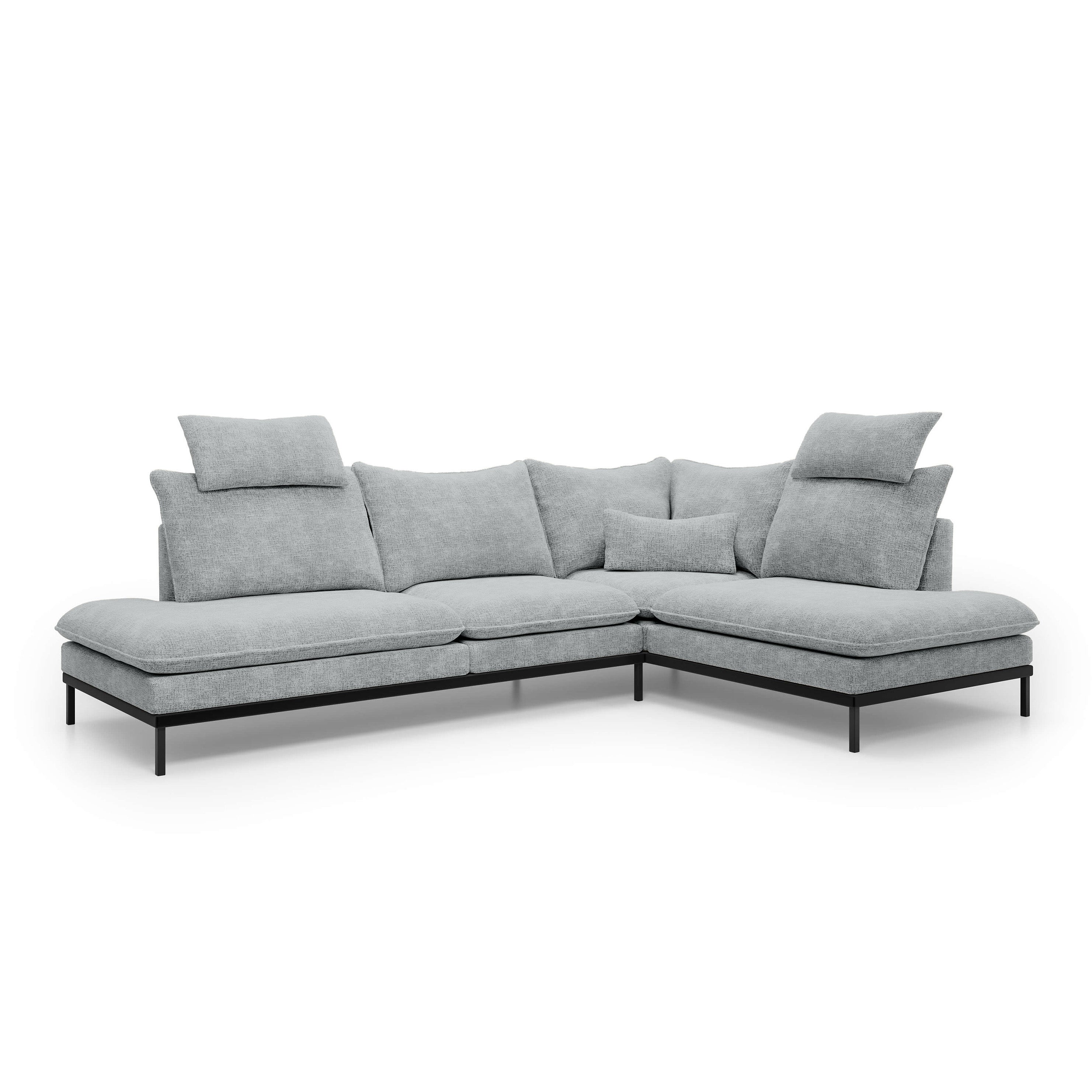 Narożnik Premium 4-osobowy 293×198 cm w stylu eleganckim | Leafy Prawostronna Stalowa Perła (CREMONA 81)