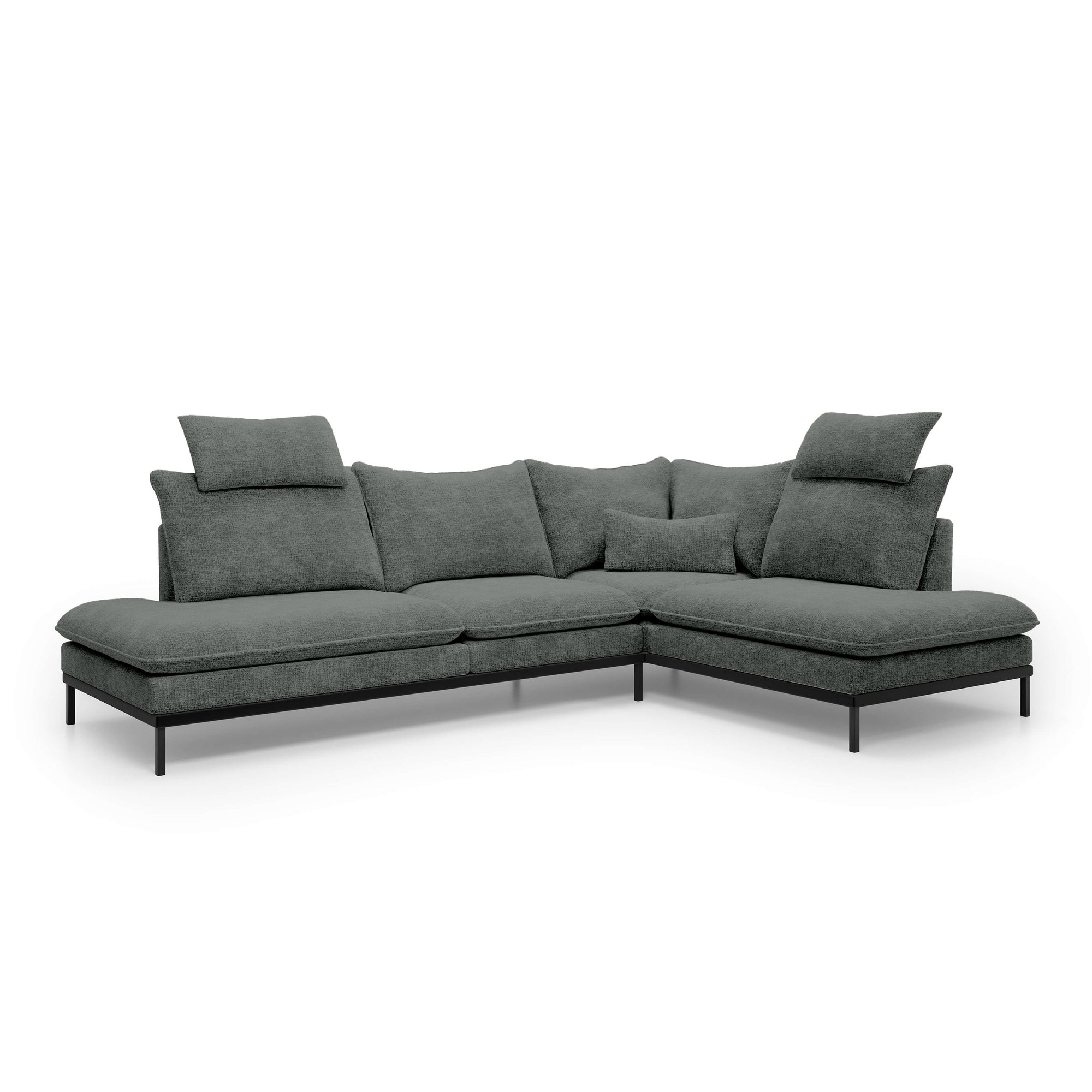 Narożnik Premium 4-osobowy 293×198 cm w stylu eleganckim – Tkanina Cremona, pianka PU, miękkie poduchy | Leafy Prawostronna Kamienny Popiół (CREMONA 93)