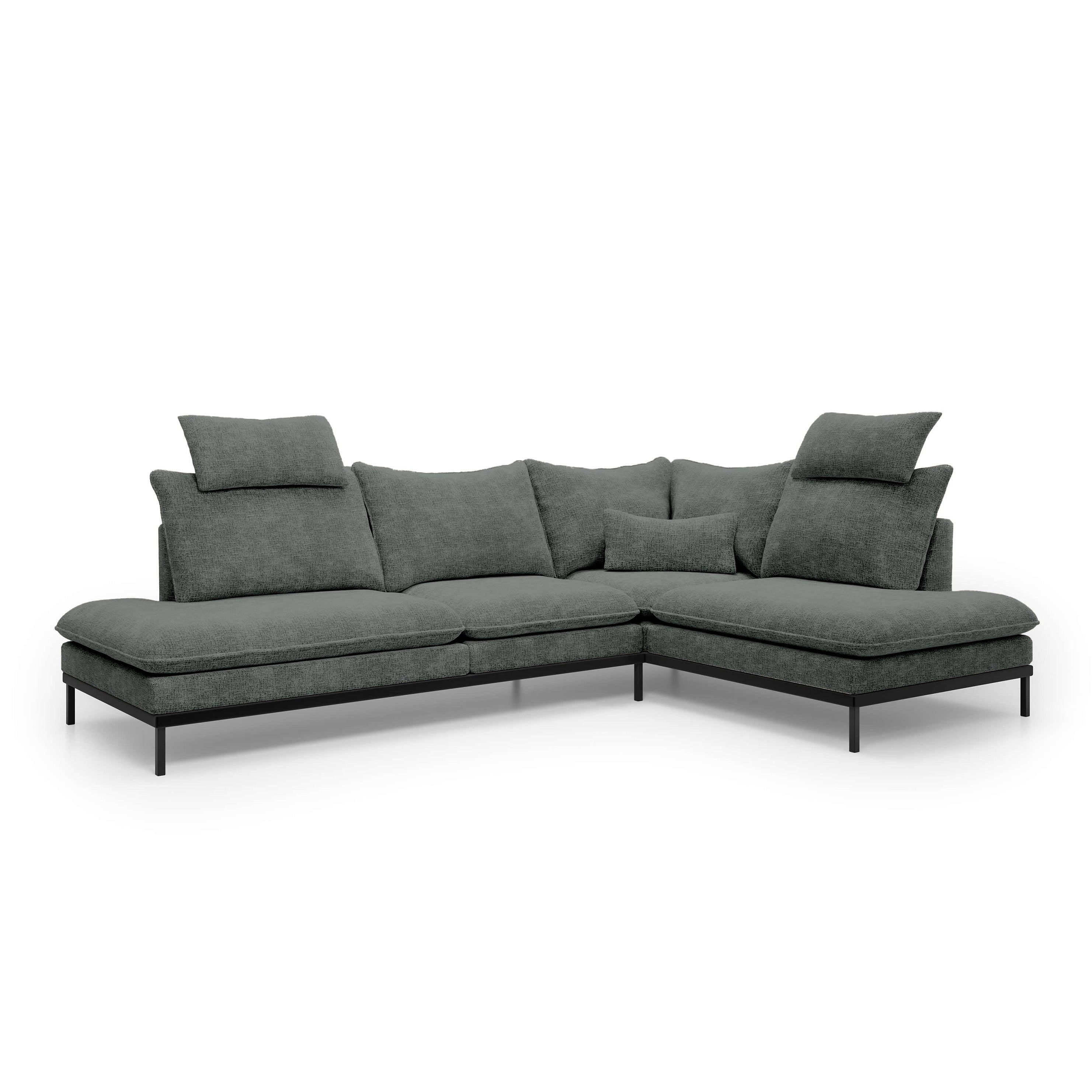 Narożnik Premium 4-osobowy 293×198 cm w stylu eleganckim | Leafy Prawostronna Kamienny Popiół (CREMONA 93)