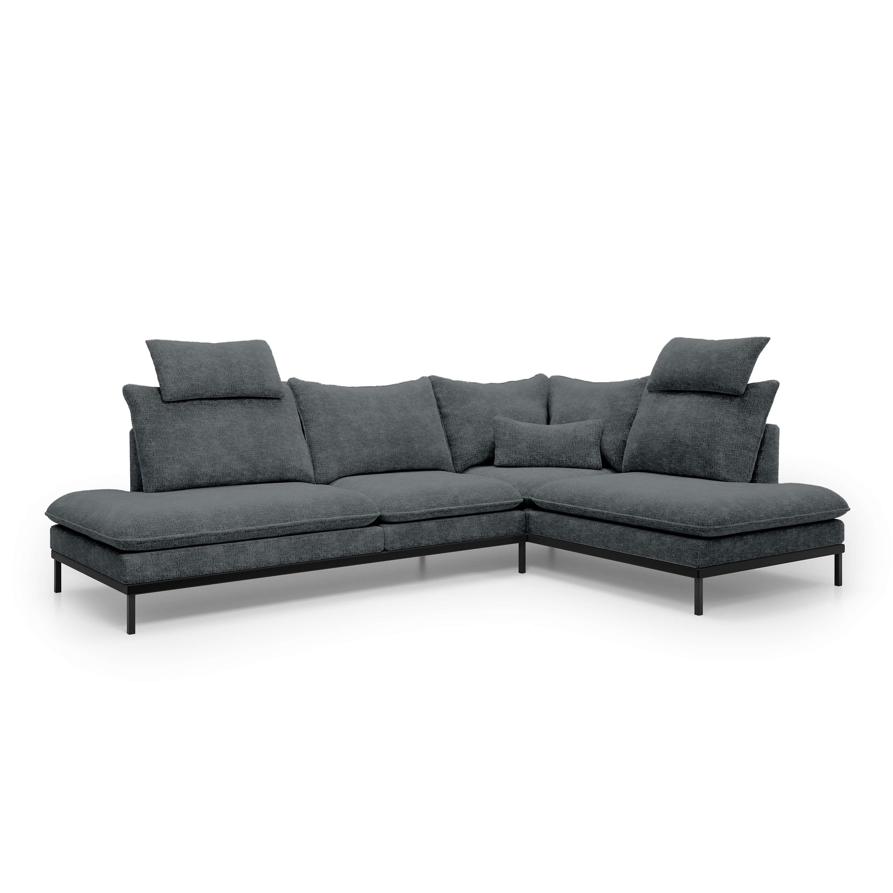 Narożnik Premium 4-osobowy 293×198 cm w stylu eleganckim | Leafy Prawostronna Grafitowa Mgła (CREMONA 95)