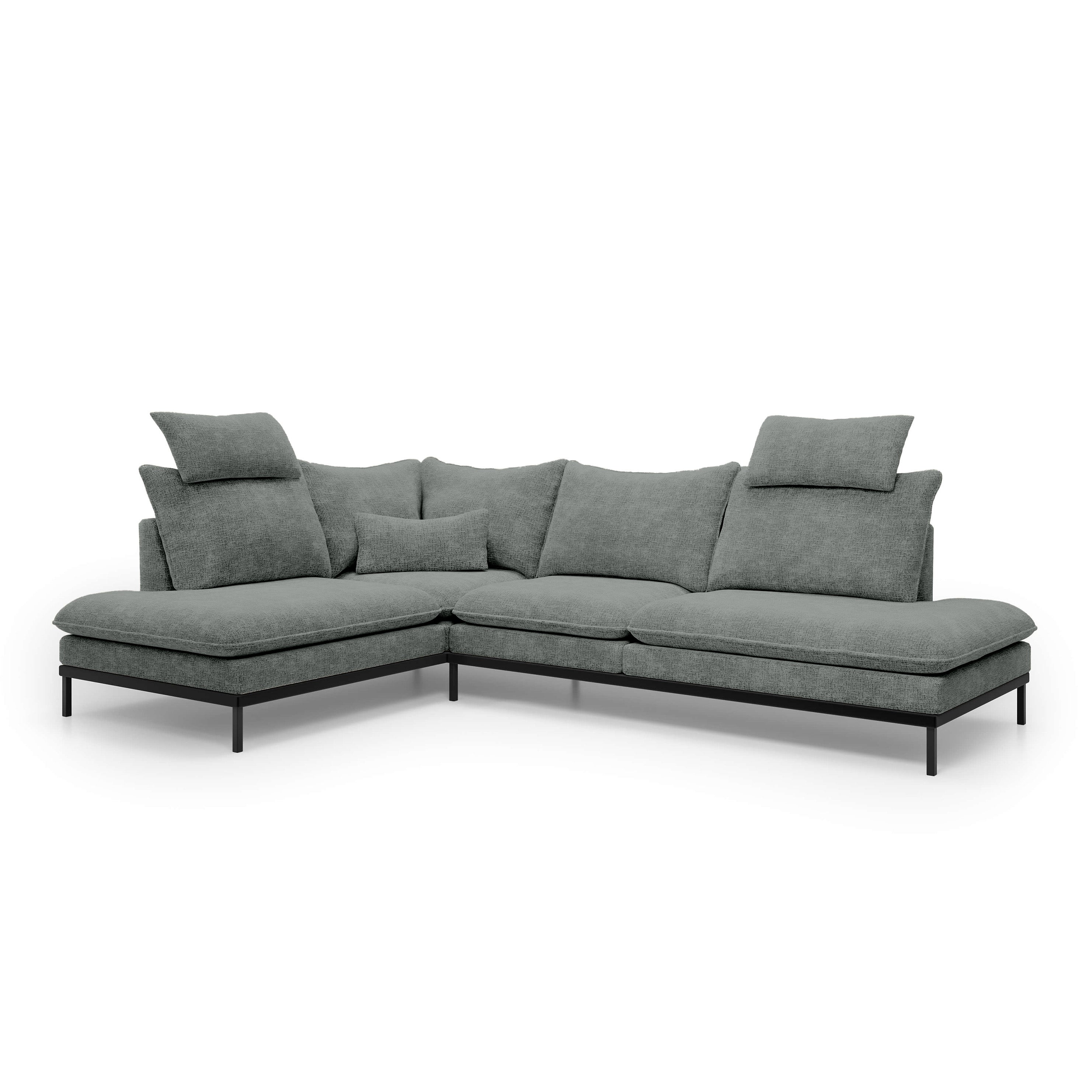 Narożnik Premium 4-osobowy 293×198 cm w stylu eleganckim | Leafy Lewostronna Szarość Dymu (CREMONA 96)