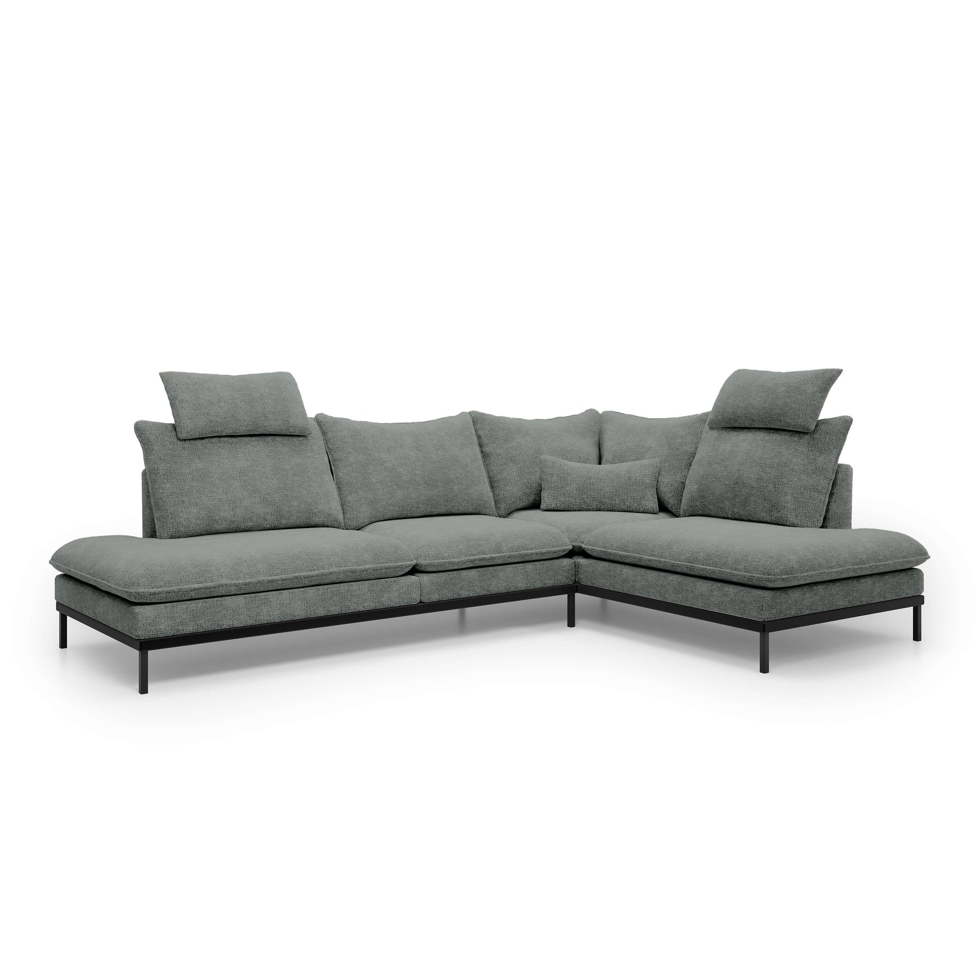 Narożnik Premium 4-osobowy 293×198 cm w stylu eleganckim – Tkanina Cremona, pianka PU, miękkie poduchy | Leafy Prawostronna Szarość Dymu (CREMONA 96)