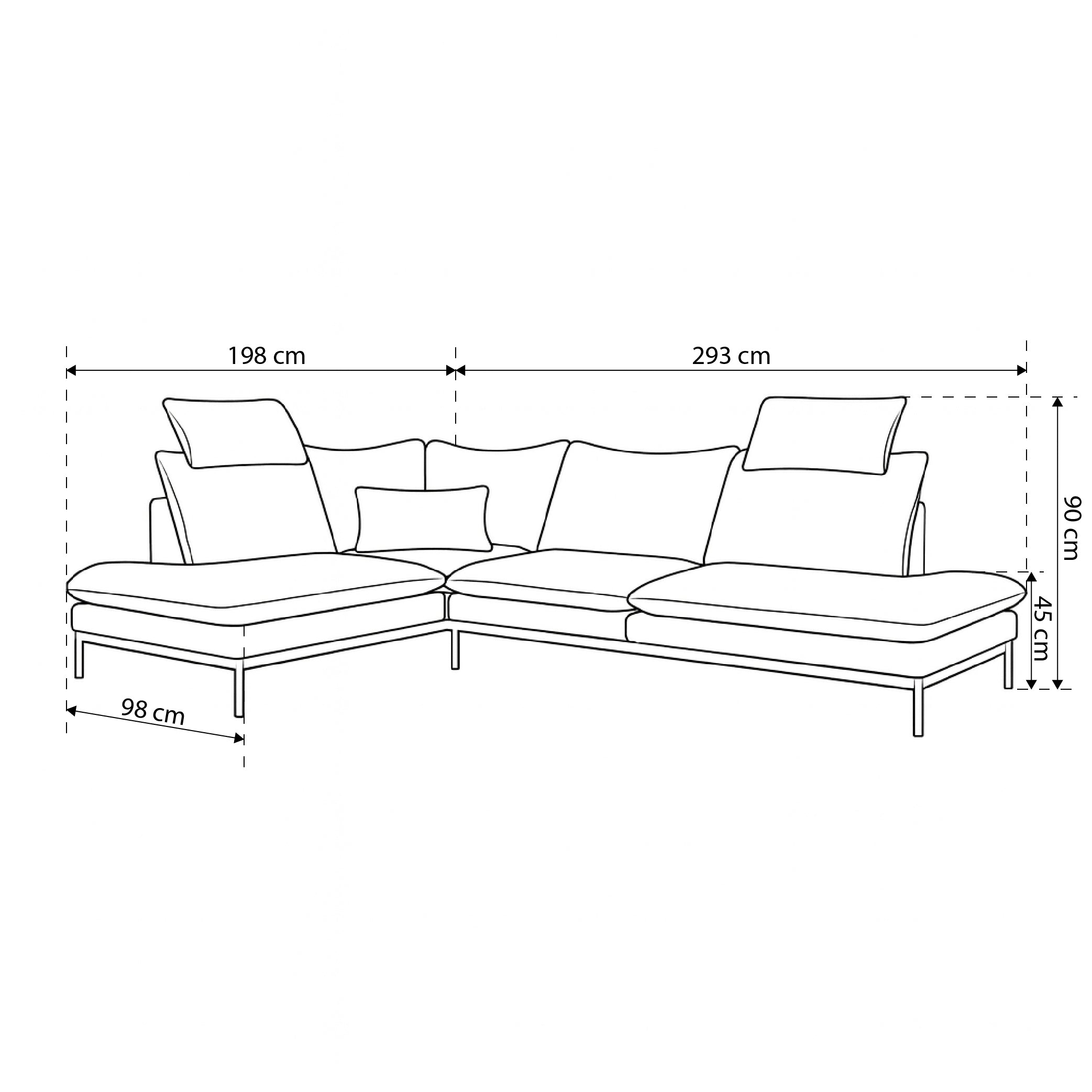 Narożnik Premium 4-osobowy 293×198 cm w stylu eleganckim | Leafy