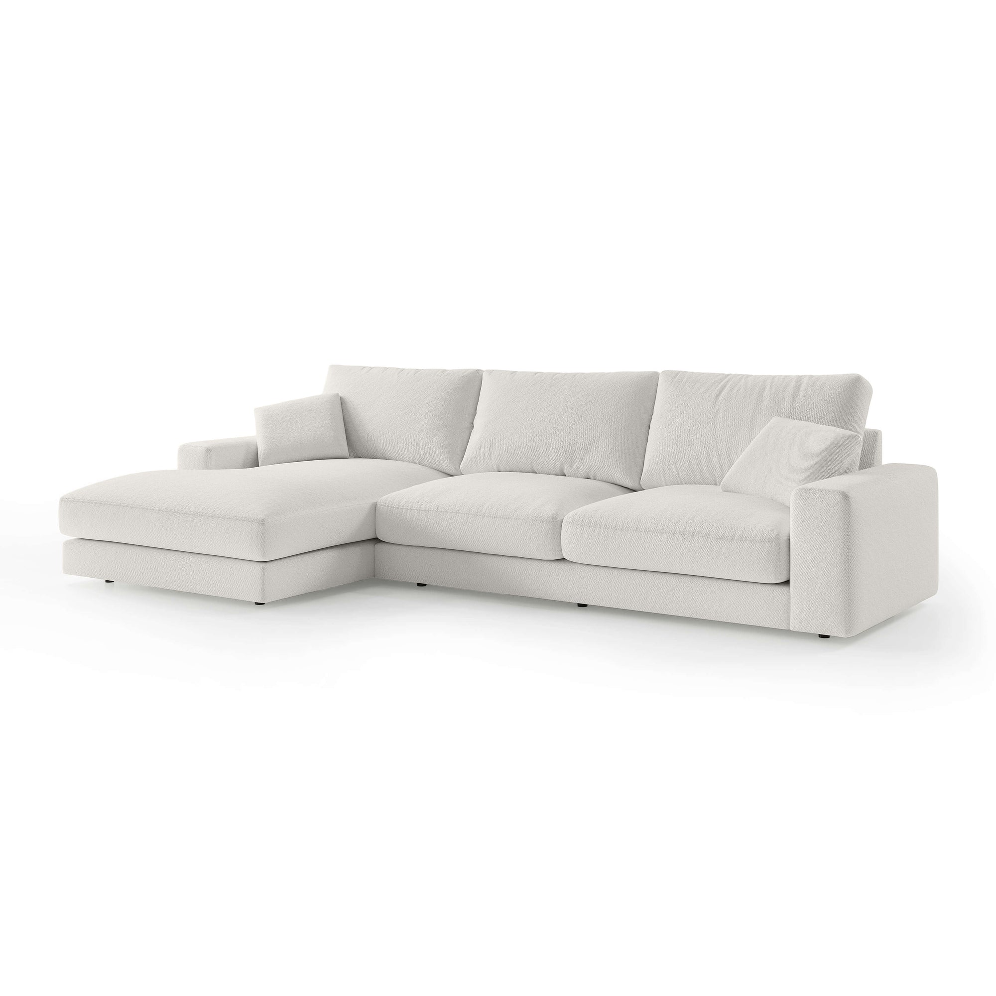Narożnik 4–5 osobowy Premium w stylu minimalistycznym – tkanina Aragon, efekt lewitacji, pianka HR | Harvesty Lewostronna Porcelanowa Biel (ARAGON 01)