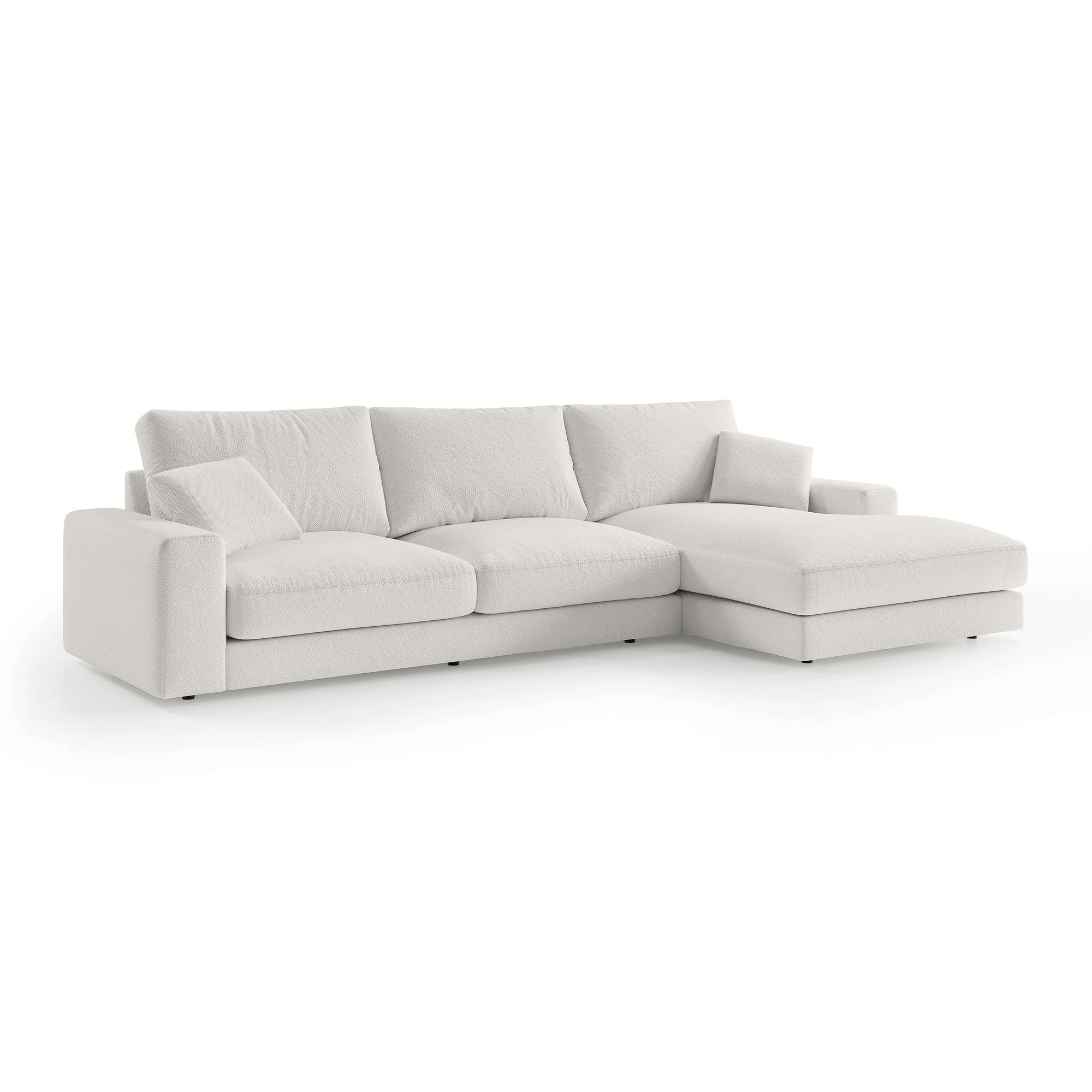 Narożnik 4–5 osobowy Premium w stylu minimalistycznym – tkanina Aragon, efekt lewitacji, pianka HR | Harvesty Prawostronna Porcelanowa Biel (ARAGON 01)