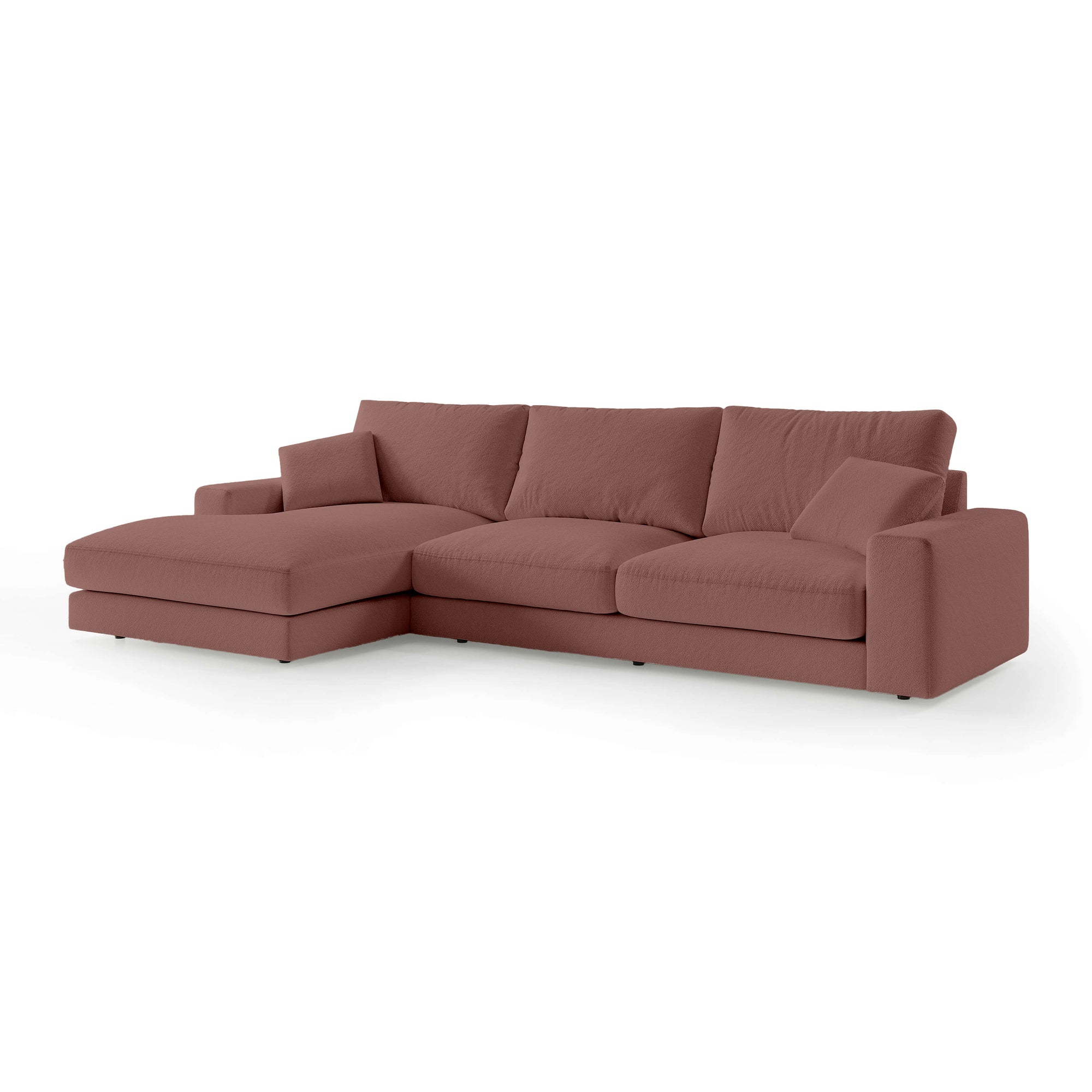 Narożnik 4–5 osobowy Premium w stylu minimalistycznym – tkanina Aragon, efekt lewitacji, pianka HR | Harvesty Lewostronna Rubinowa Sepia (ARAGON 59)