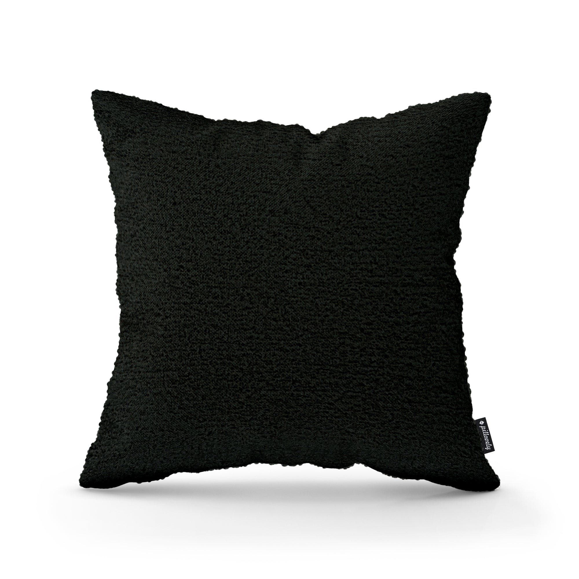 Poduszka dekoracyjna 45×45 cm w stylu scandi i japandi – Tkanina Coral 100% PES, przytulna struktura | Baranek Wulkaniczna Czerń (CORAL 60)