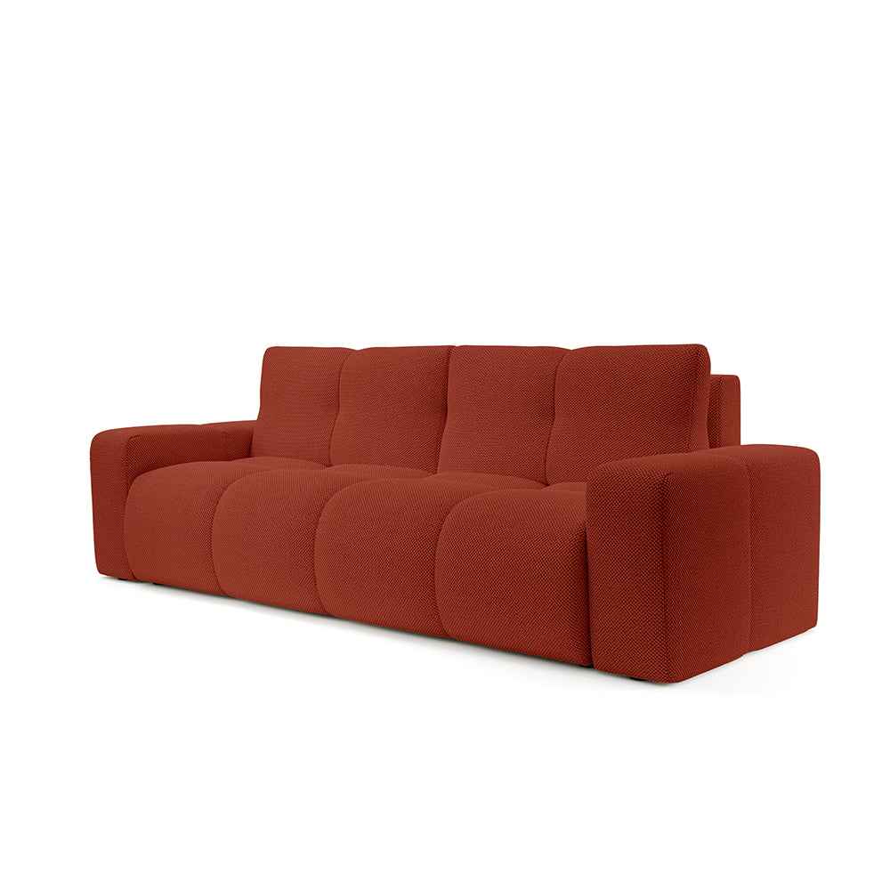Sofa 3-osobowa z funkcją spania 149x200 z pojemnikiem w stylu nowoczesnym – automat wspomagający | SOSO Ceglany Płomień (CURIO 55)