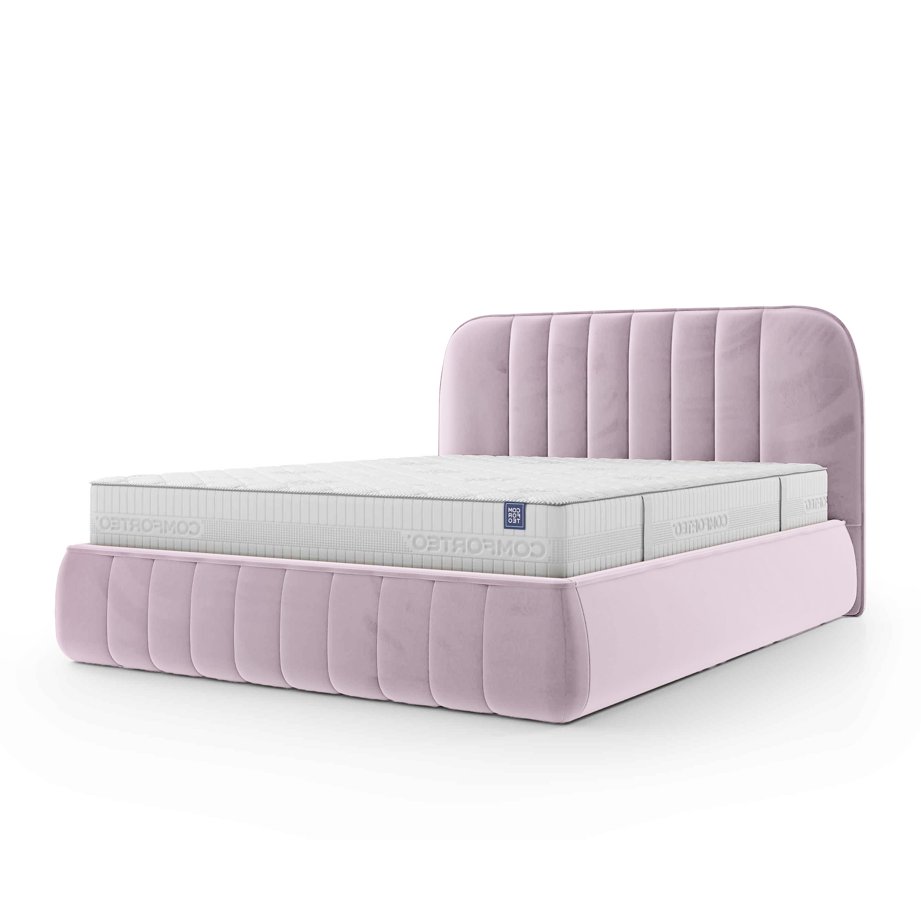 Łóżko tapicerowane z pojemnikiem w stylu soft minimalism – zaokrąglone krawędzie, pionowe przeszycia | Carla 200 Zgaszona Malwa (FRESH 09)