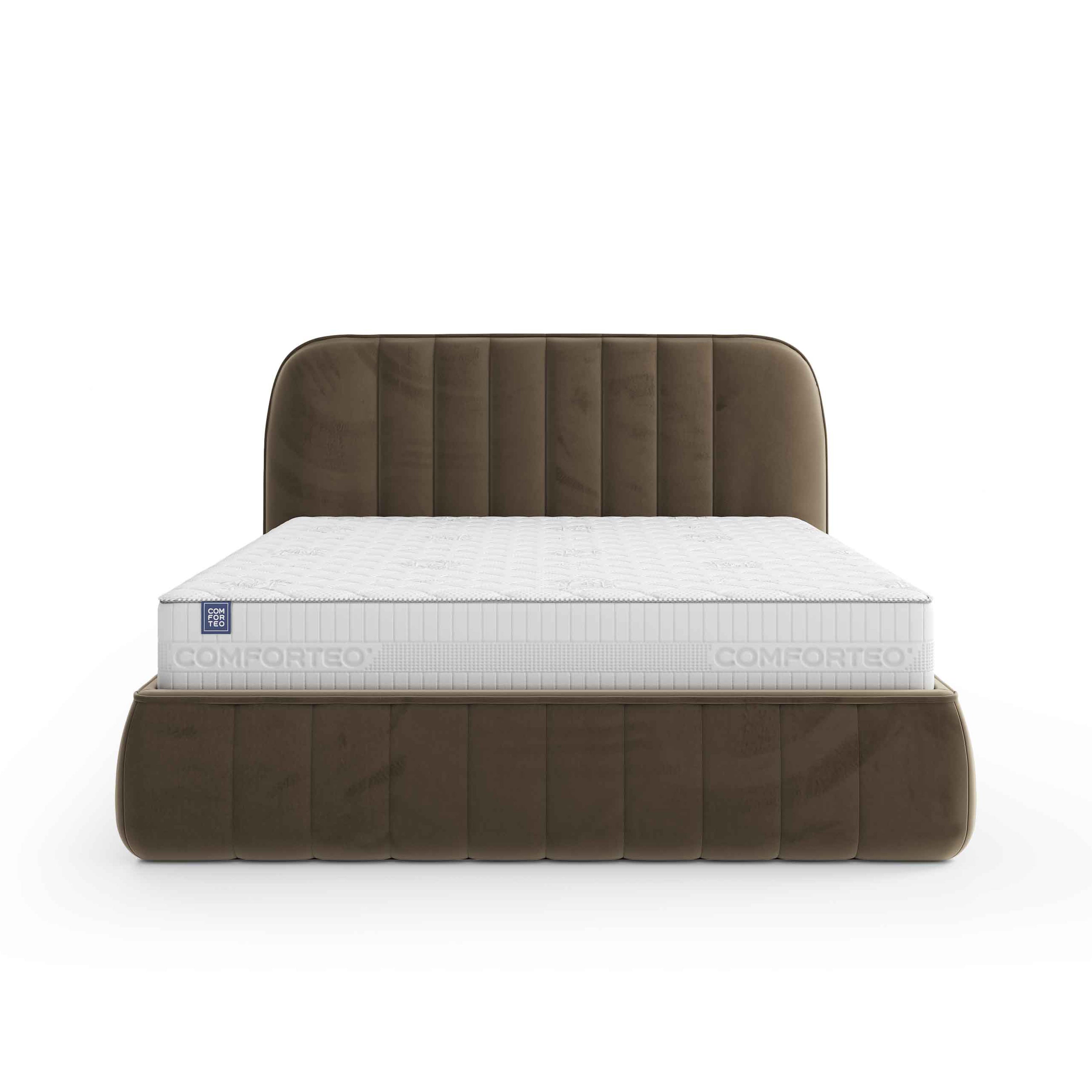 Łóżko tapicerowane z pojemnikiem w stylu soft minimalism | Carla