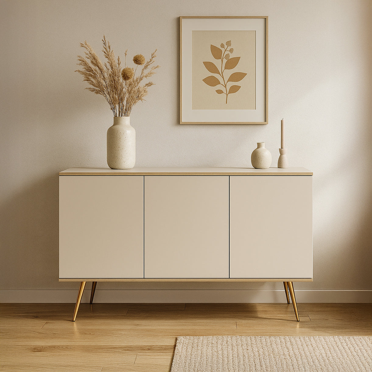 Komoda 160x85 w stylu glamour - szeroka zabudowa, push-to-open, metalowe nogi | Meva