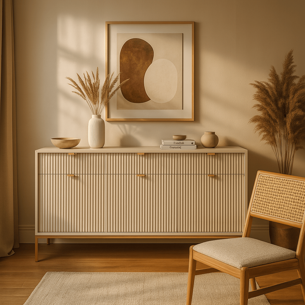 Komoda 154x83 w stylu glamour - ryflowane fronty, metalowe nogi, aluminiowe uchwyty | Roza