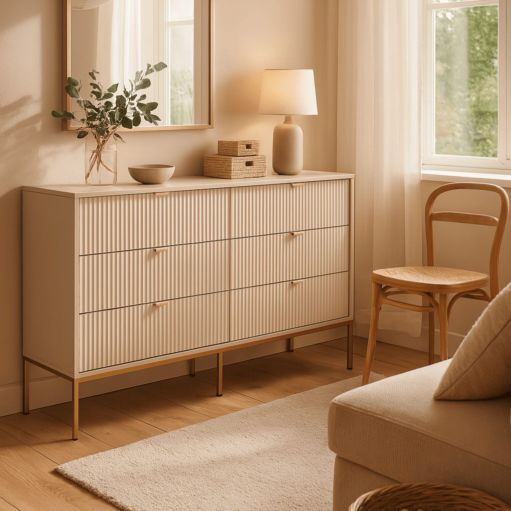 Komoda szufladami 154x91 w stylu glamour - cichy domyk, wysokie nóżki | Roza