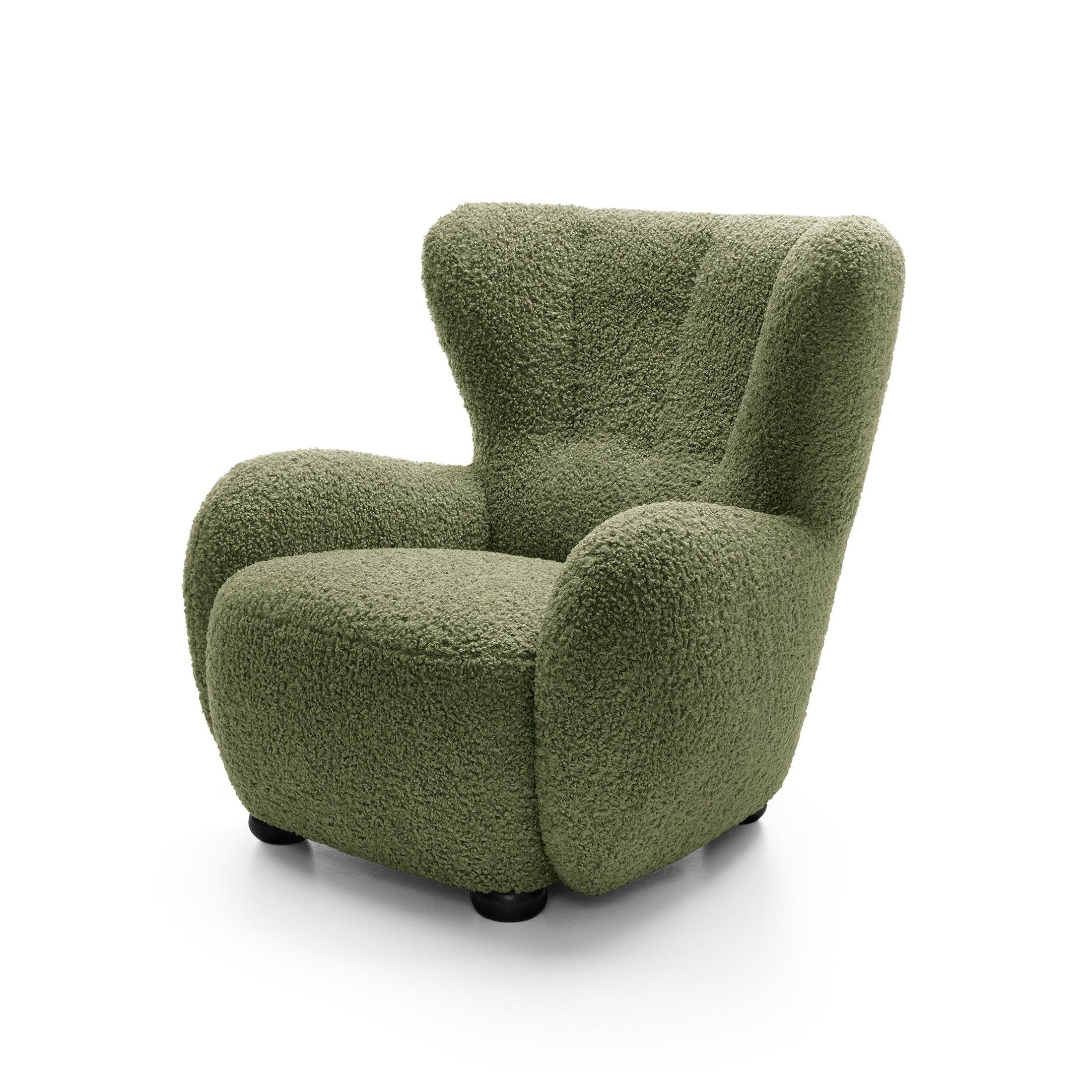Fotel 88 cm do relaksu w stylu skandynawskim | Tedi Oliwkowa Zieleń (ROLF 14) Czarny