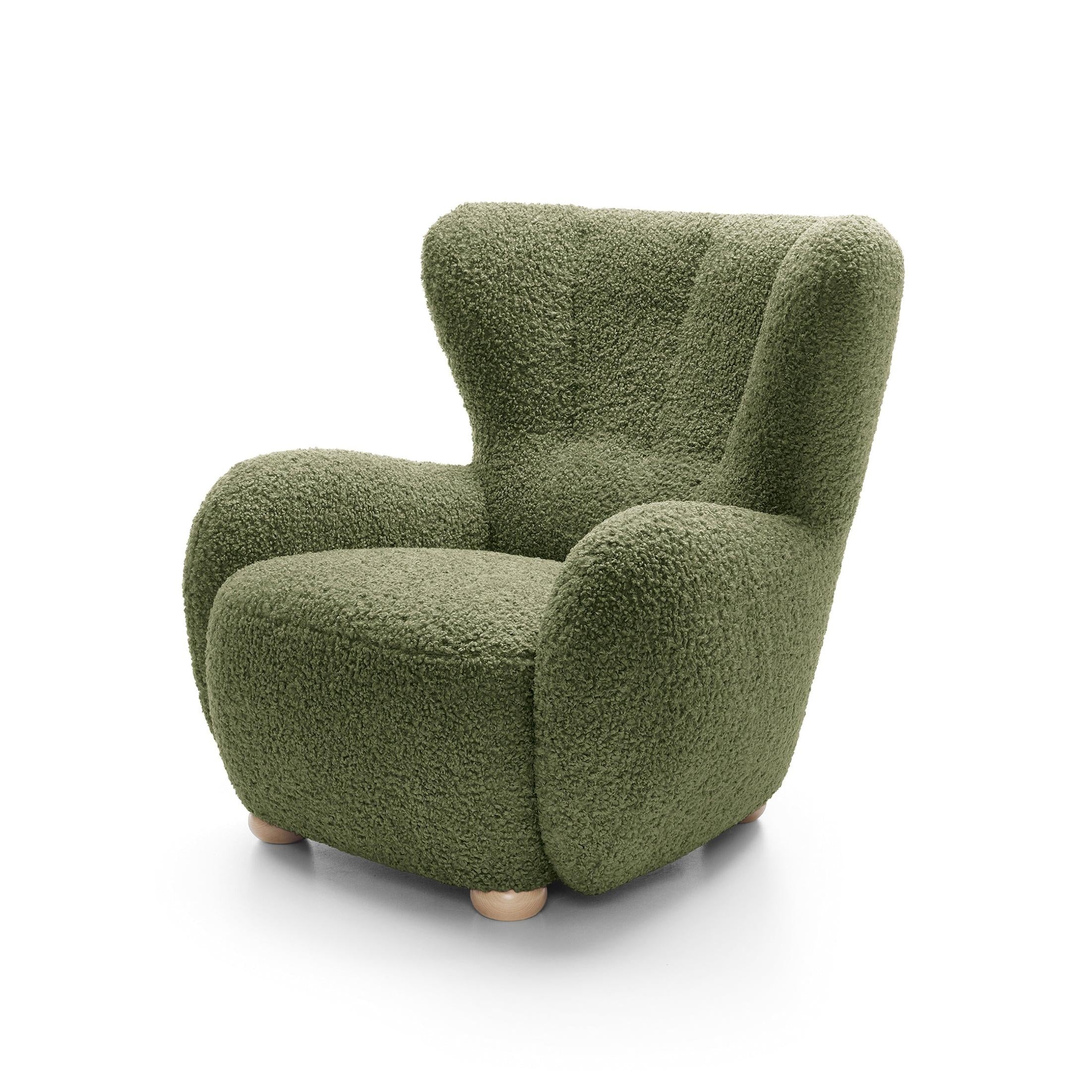 Fotel 88 cm do relaksu w stylu skandynawskim | Tedi Oliwkowa Zieleń (ROLF 14) Buk