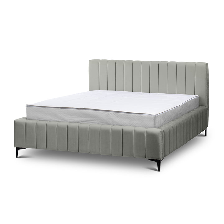 Łóżko tapicerowane z pojemnikiem 160x200 w stylu nowoczesnym – welur Fresh, pionowe przeszycia | Drevy 200 Liść Eukaliptusa (FRESH 14)