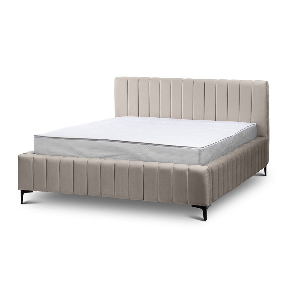 Łóżko tapicerowane z pojemnikiem 160x200 w stylu nowoczesnym – welur Fresh, pionowe przeszycia | Drevy 200 Lniana Biel (FRESH 02)