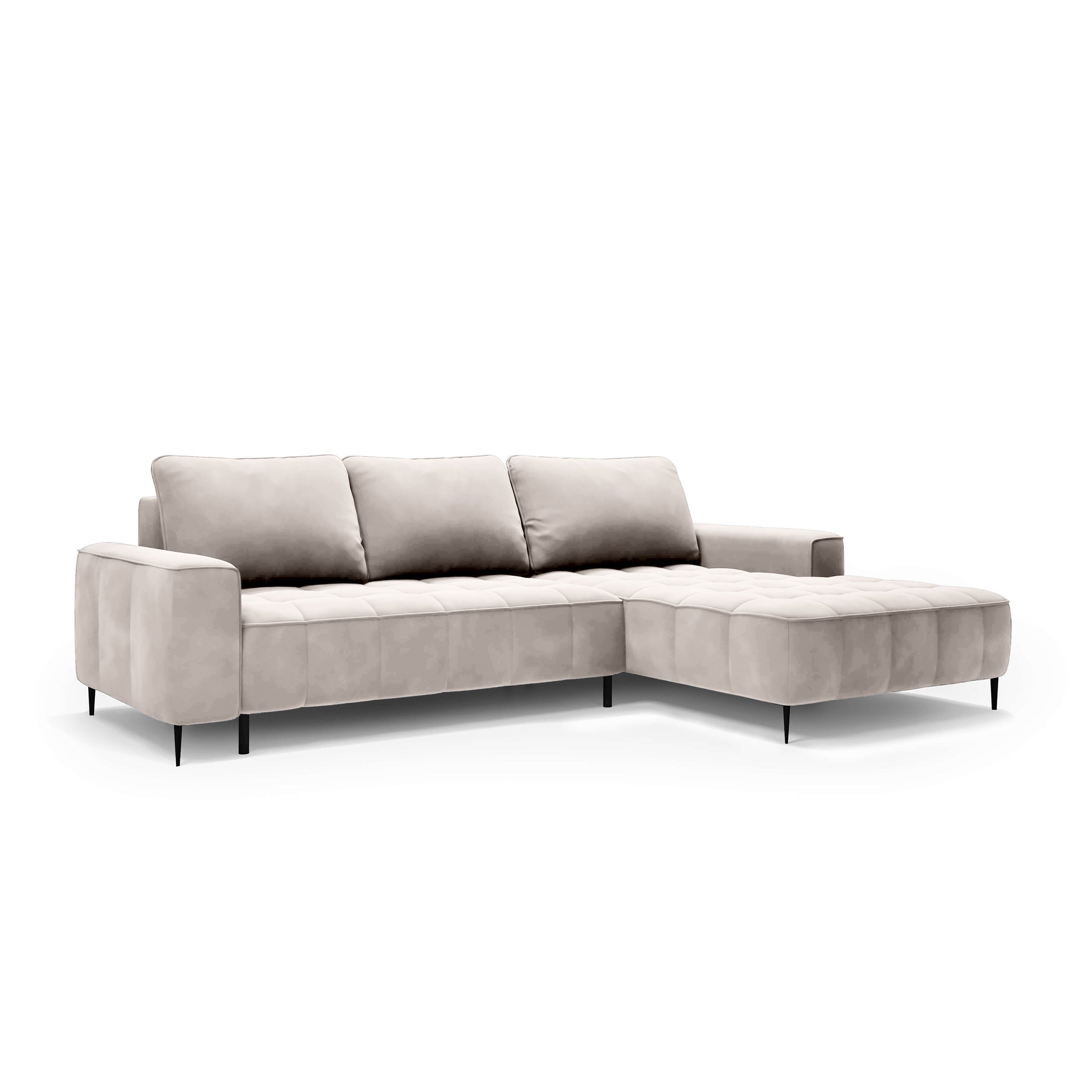 Narożnik z pojemnikiem na pościel 280 cm w stylu eleganckim | Francessco Prawostronna Porcelanowy Obłok (SALVADOR 01)