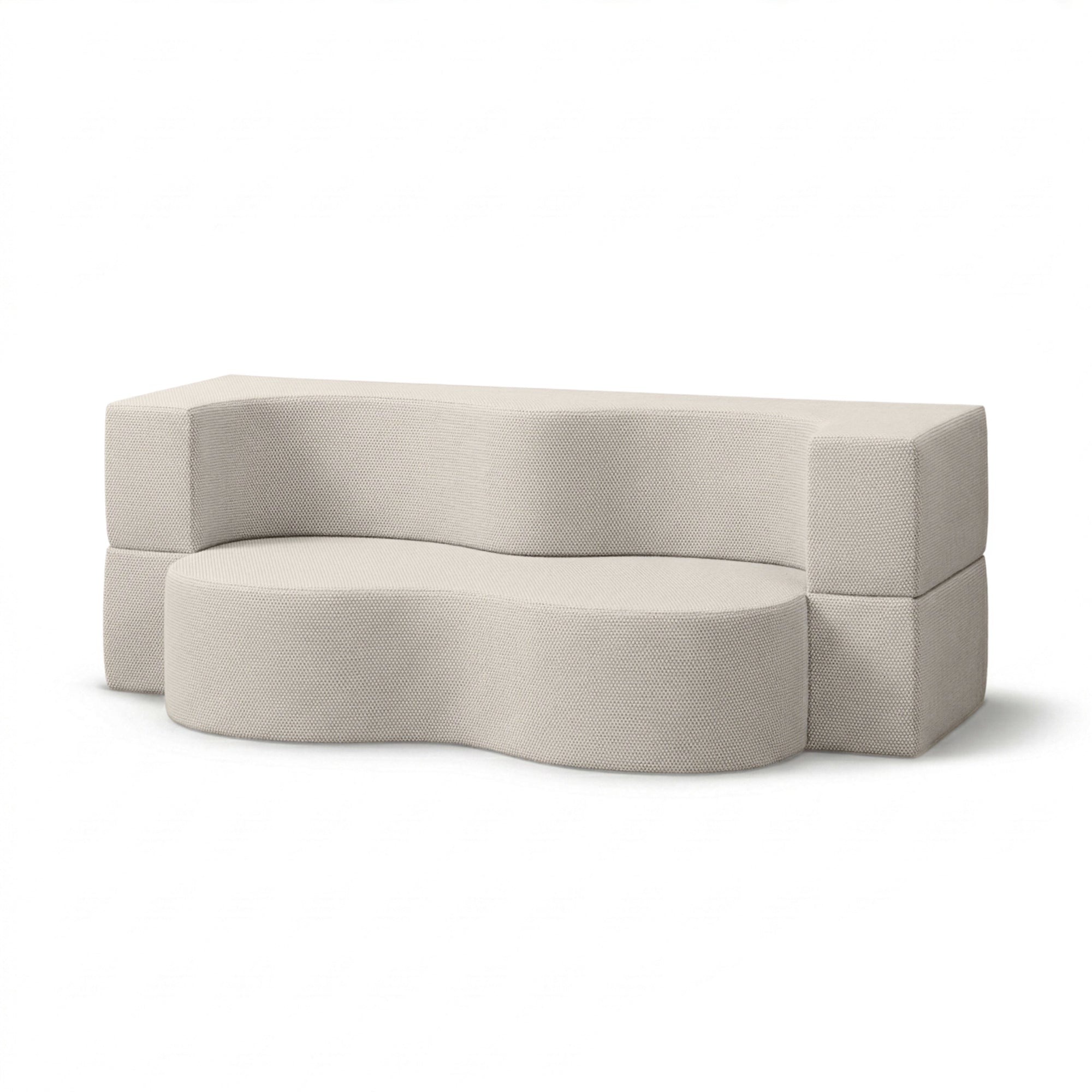Sofa ogrodowa piankowa z funkcją spania w stylu nowoczesnym - organiczna bryła, tkanina Harris | Kamelia Lniana Biel (HARRIS 7521)