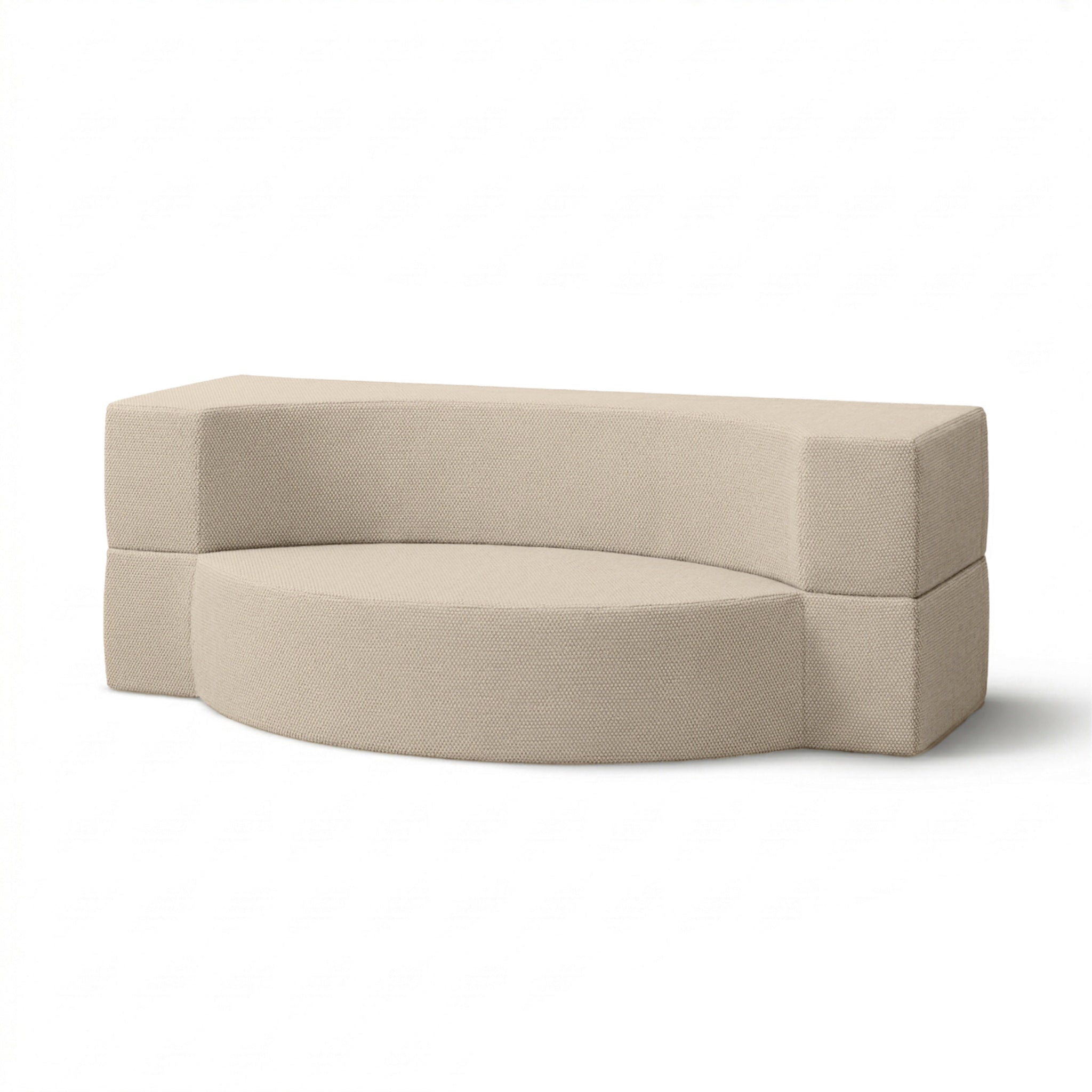 Sofa ogrodowa piankowa 200x100x70 cm w stylu japandi - tkanina outdoorowa Harris, półokrągła forma | Lunaria Porcelanowy Len (HARRIS 7522)