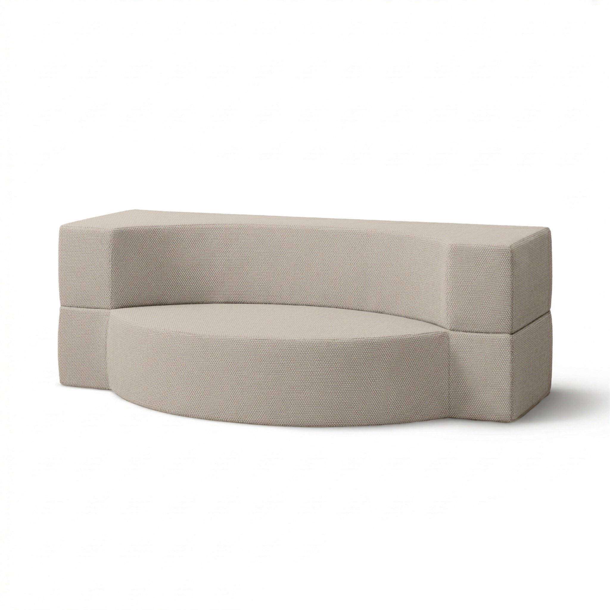 Sofa ogrodowa piankowa 200x100x70 cm w stylu japandi - tkanina outdoorowa Harris, półokrągła forma | Lunaria Perłowy Piasek (HARRIS 7523)