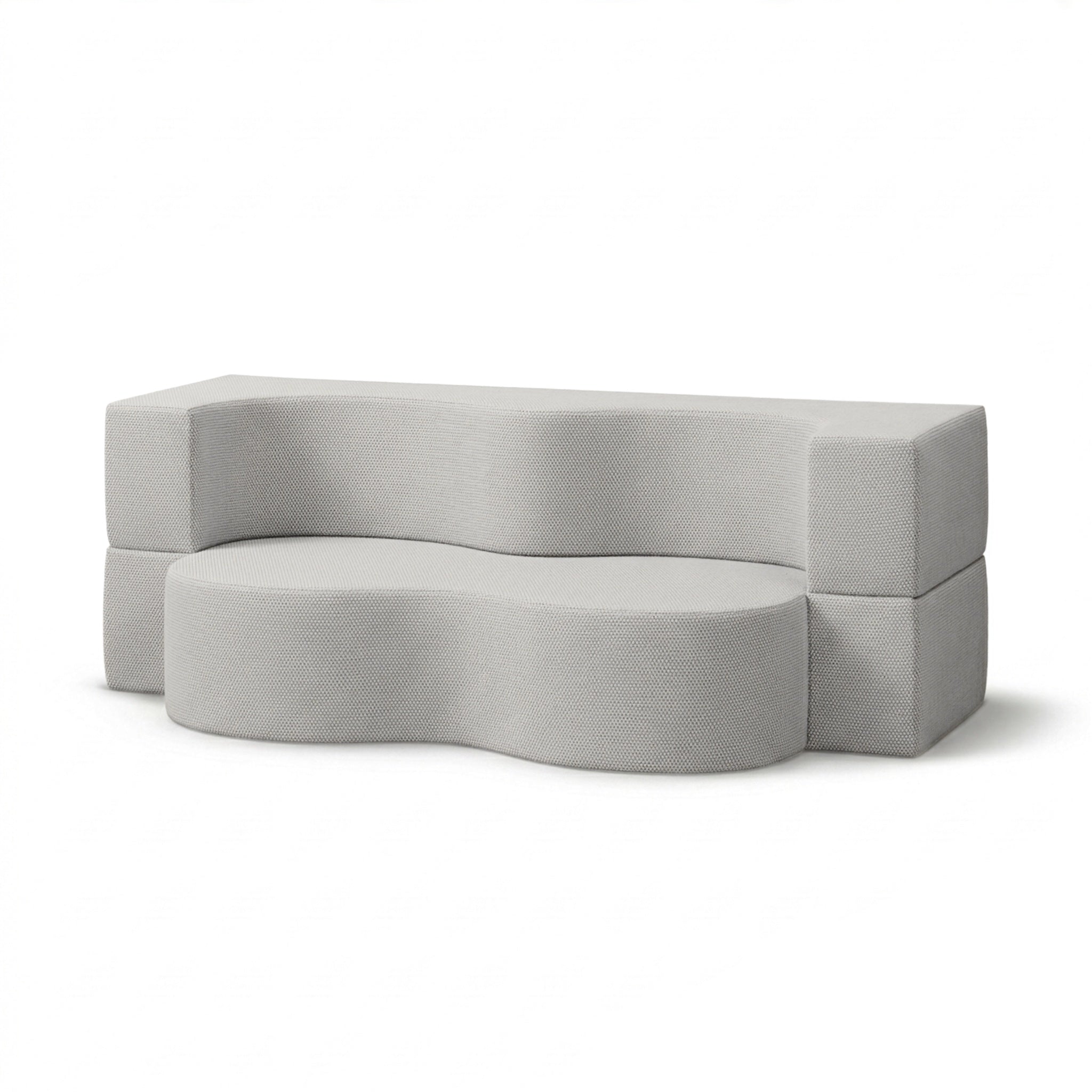 Sofa ogrodowa piankowa z funkcją spania w stylu nowoczesnym - organiczna bryła, tkanina Harris | Kamelia Mglista Biel (HARRIS 7524)