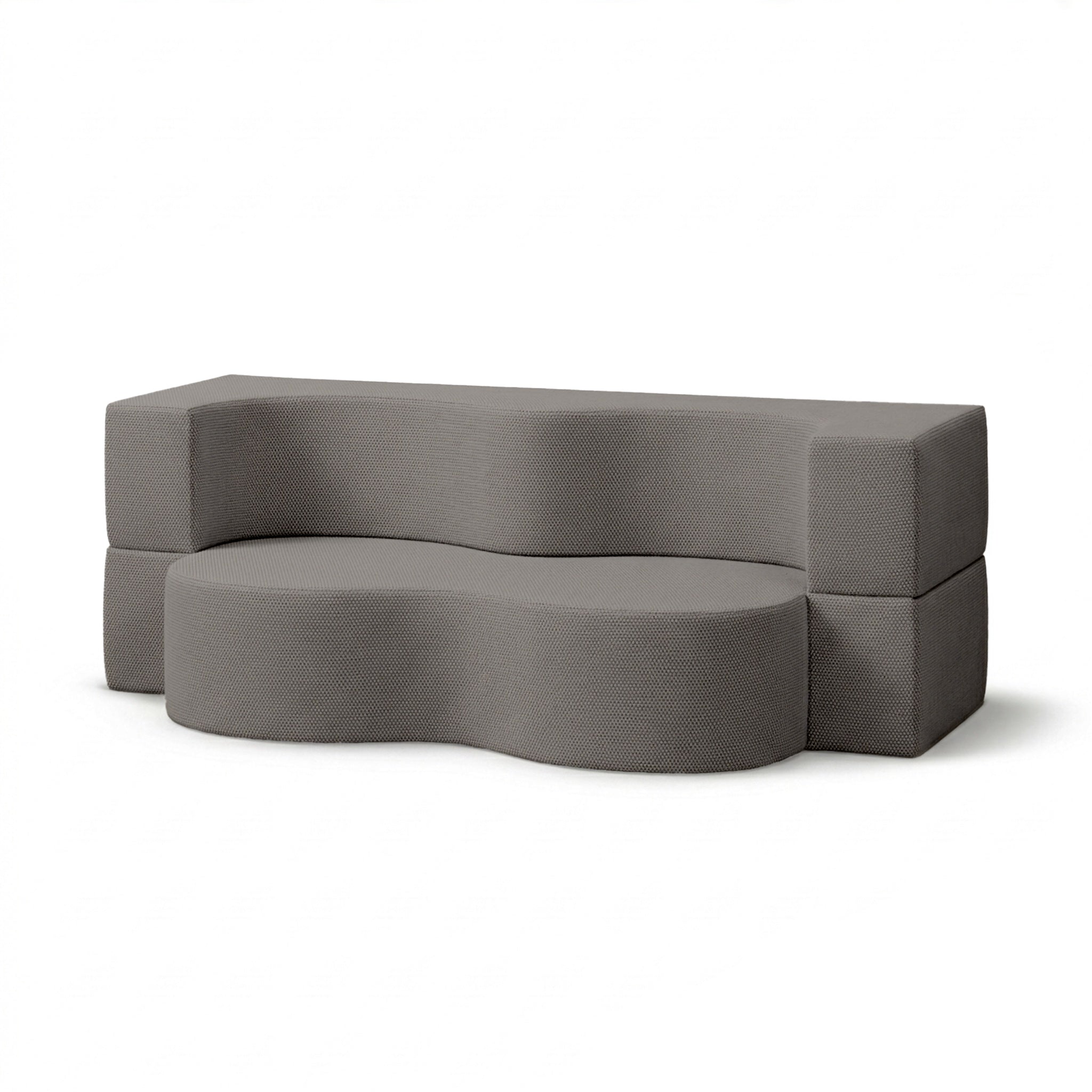 Sofa ogrodowa piankowa z funkcją spania w stylu nowoczesnym - organiczna bryła, tkanina Harris | Kamelia Grafitowy Pył (HARRIS 7525)