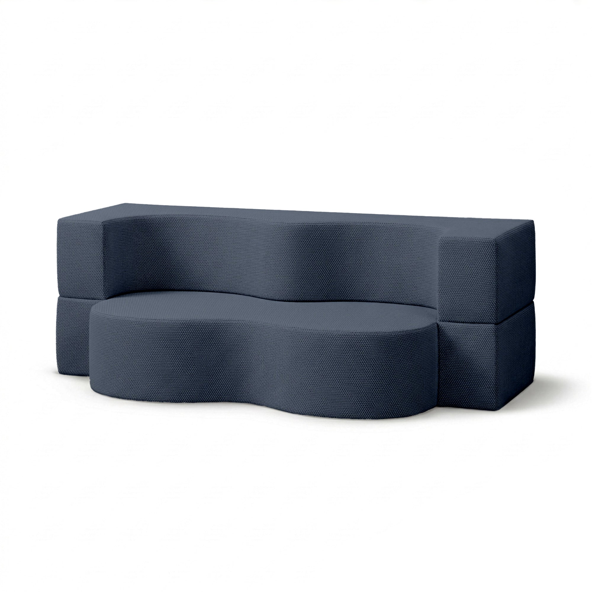 Sofa ogrodowa piankowa z funkcją spania w stylu nowoczesnym - organiczna bryła, tkanina Harris | Kamelia Nocny Denim (HARRIS 7526)
