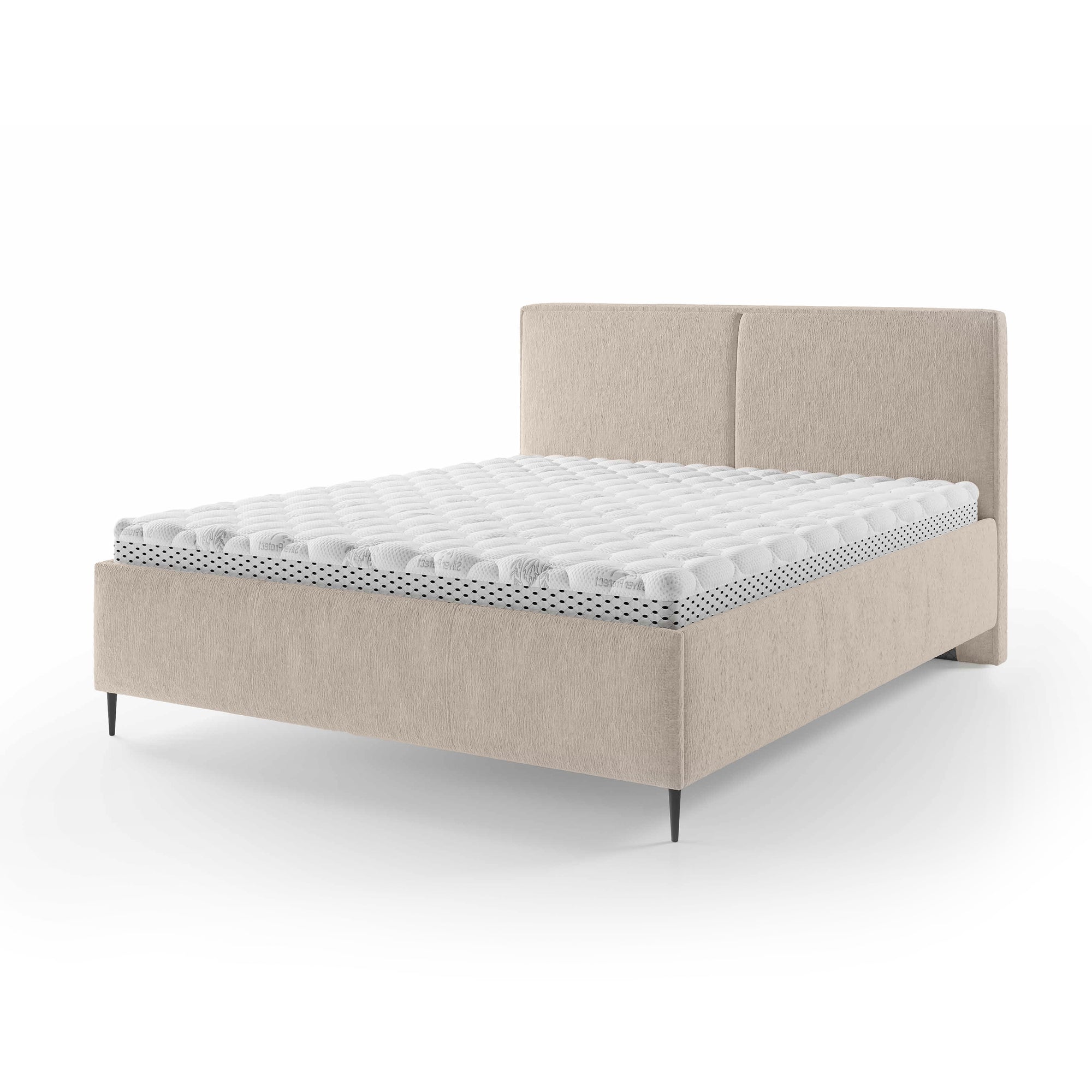 Łóżko tapicerowane z pojemnikiem w stylu minimalistycznym – puszysty zagłówek, wysokie nóżki 12 cm | Hatti 140 200 Kremowy Puch (PERFECT HARMONY 02)