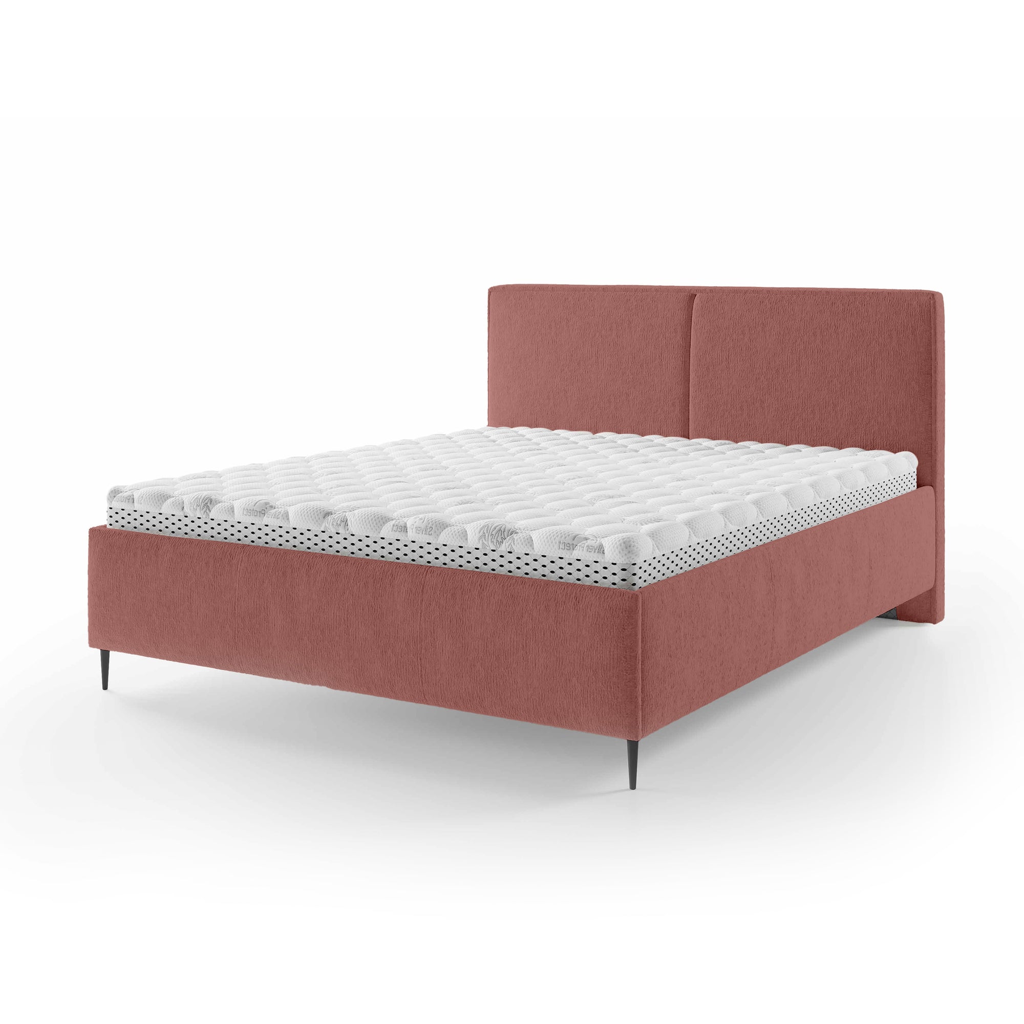 Łóżko tapicerowane z pojemnikiem w stylu minimalistycznym – puszysty zagłówek, wysokie nóżki 12 cm | Hatti 140 200 Ceglana Poświata (PERFECT HARMONY 63)