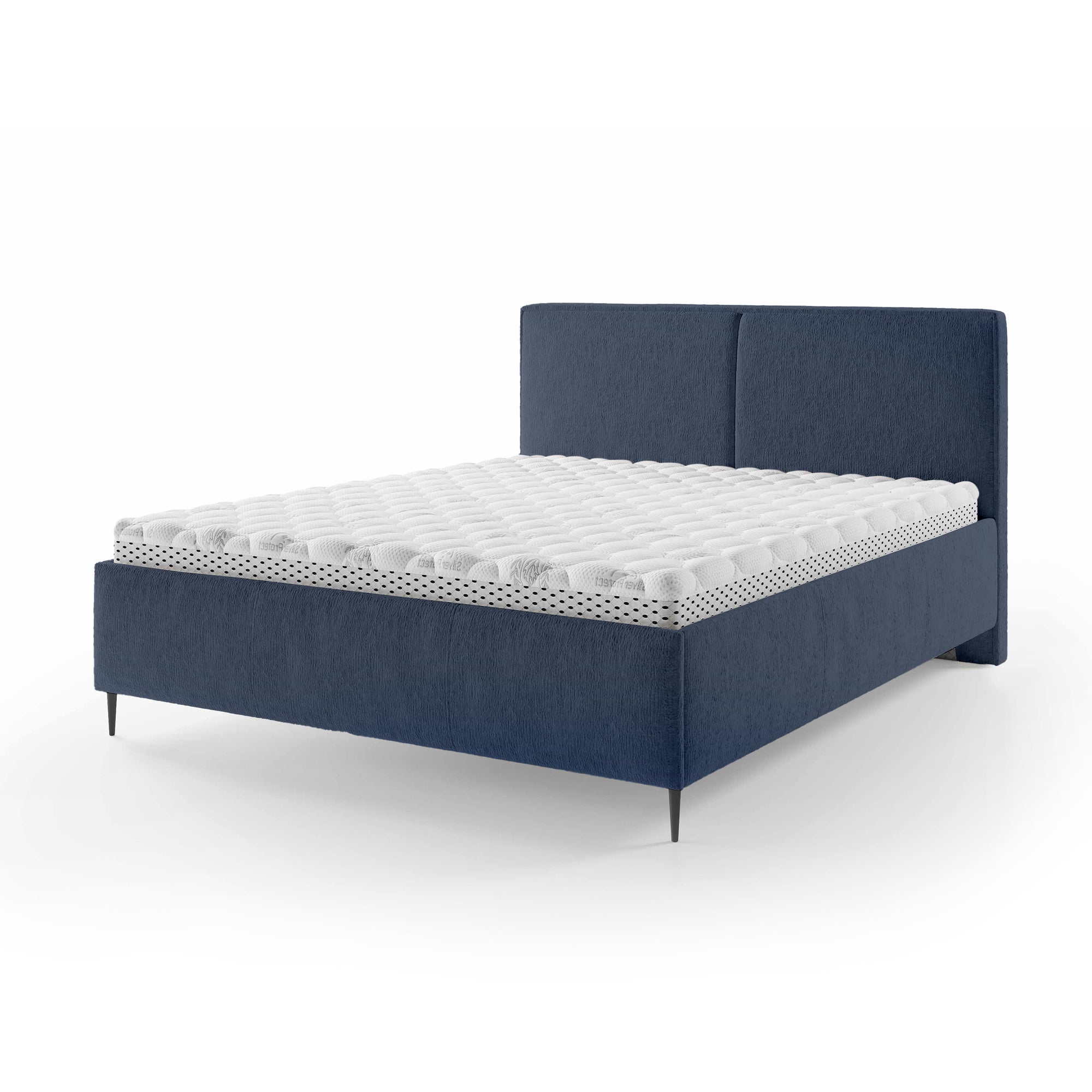 Łóżko tapicerowane z pojemnikiem w stylu minimalistycznym – puszysty zagłówek, wysokie nóżki 12 cm | Hatti 180 200 Granatowy Pył (PERFECT HARMONY 77)