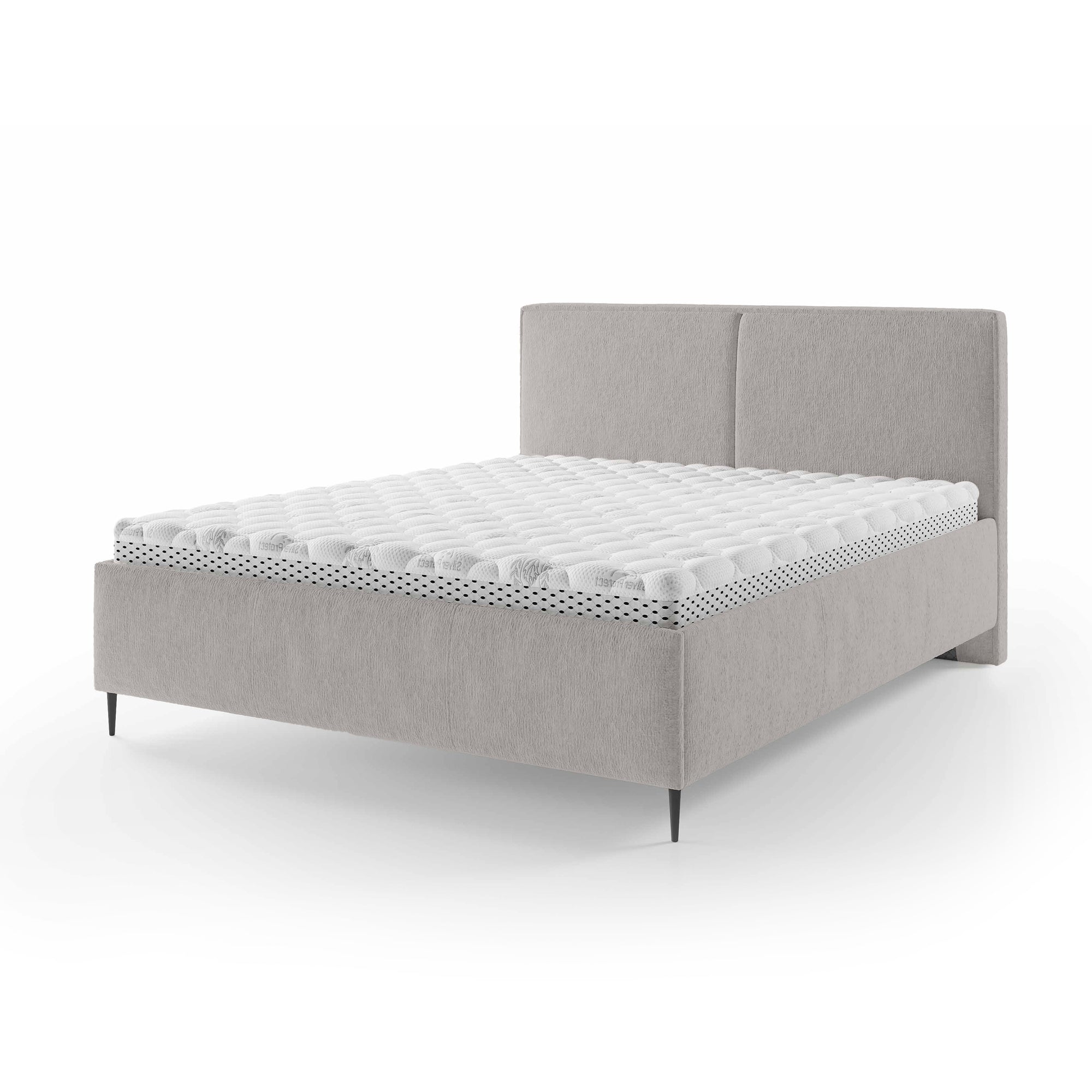 Łóżko tapicerowane z pojemnikiem w stylu minimalistycznym – puszysty zagłówek, wysokie nóżki 12 cm | Hatti 160 200 Popieliste Lustro (PERFECT HARMONY 80)