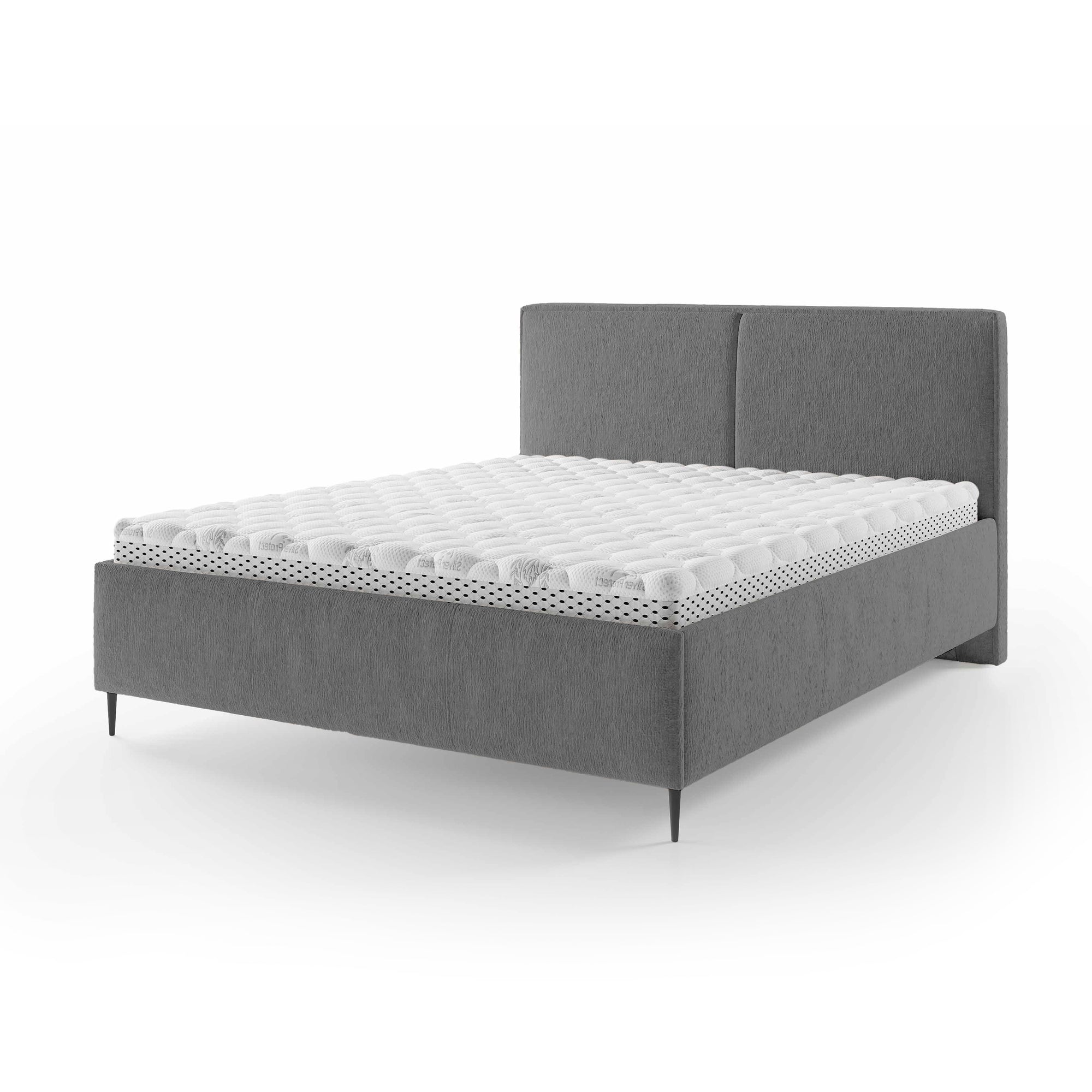 Łóżko tapicerowane z pojemnikiem w stylu minimalistycznym – puszysty zagłówek, wysokie nóżki 12 cm | Hatti 180 200 Ciemny Popiół (PERFECT HARMONY 82)