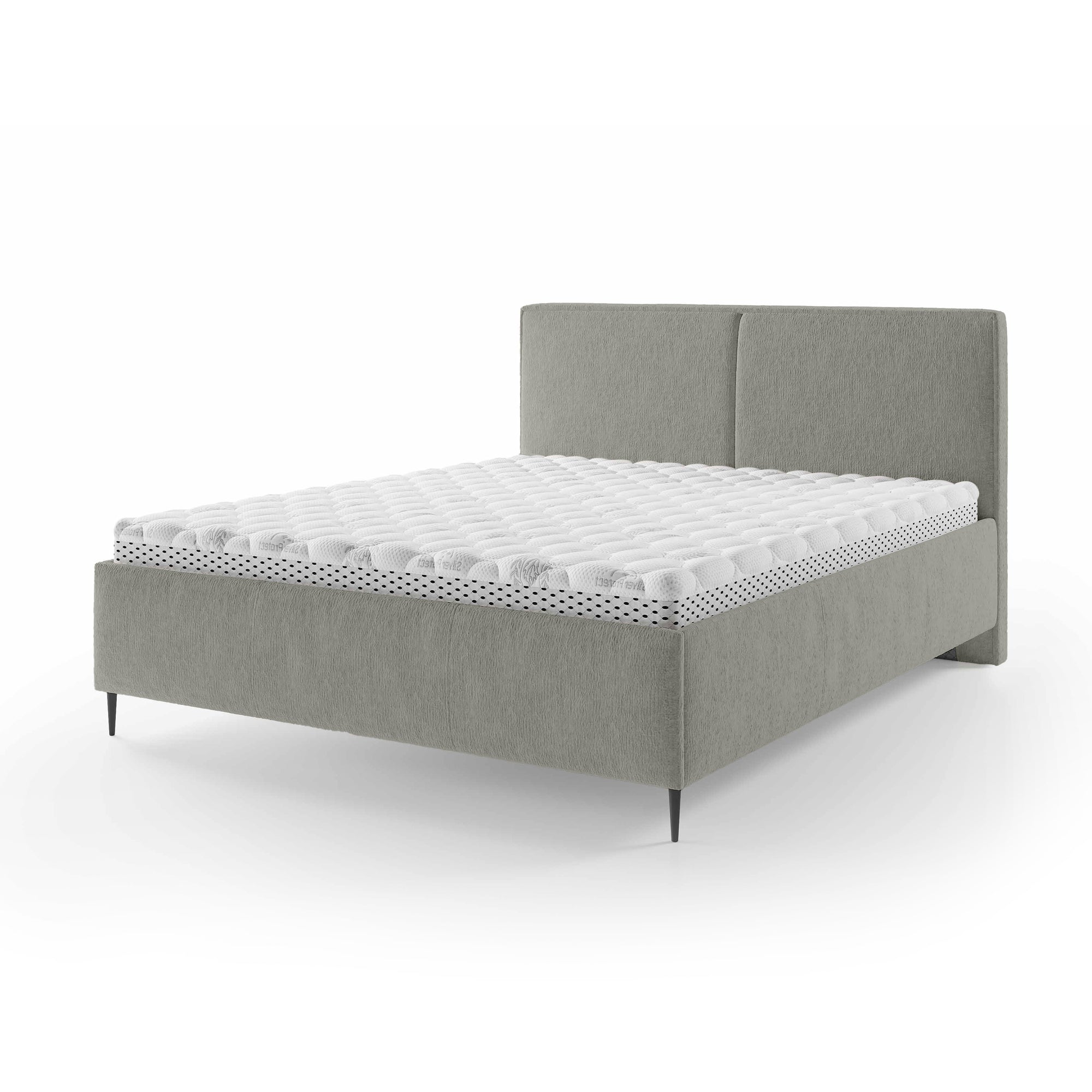Łóżko tapicerowane z pojemnikiem w stylu minimalistycznym – puszysty zagłówek, wysokie nóżki 12 cm | Hatti 180 200 Piaskowy Mat (PERFECT HARMONY 83)