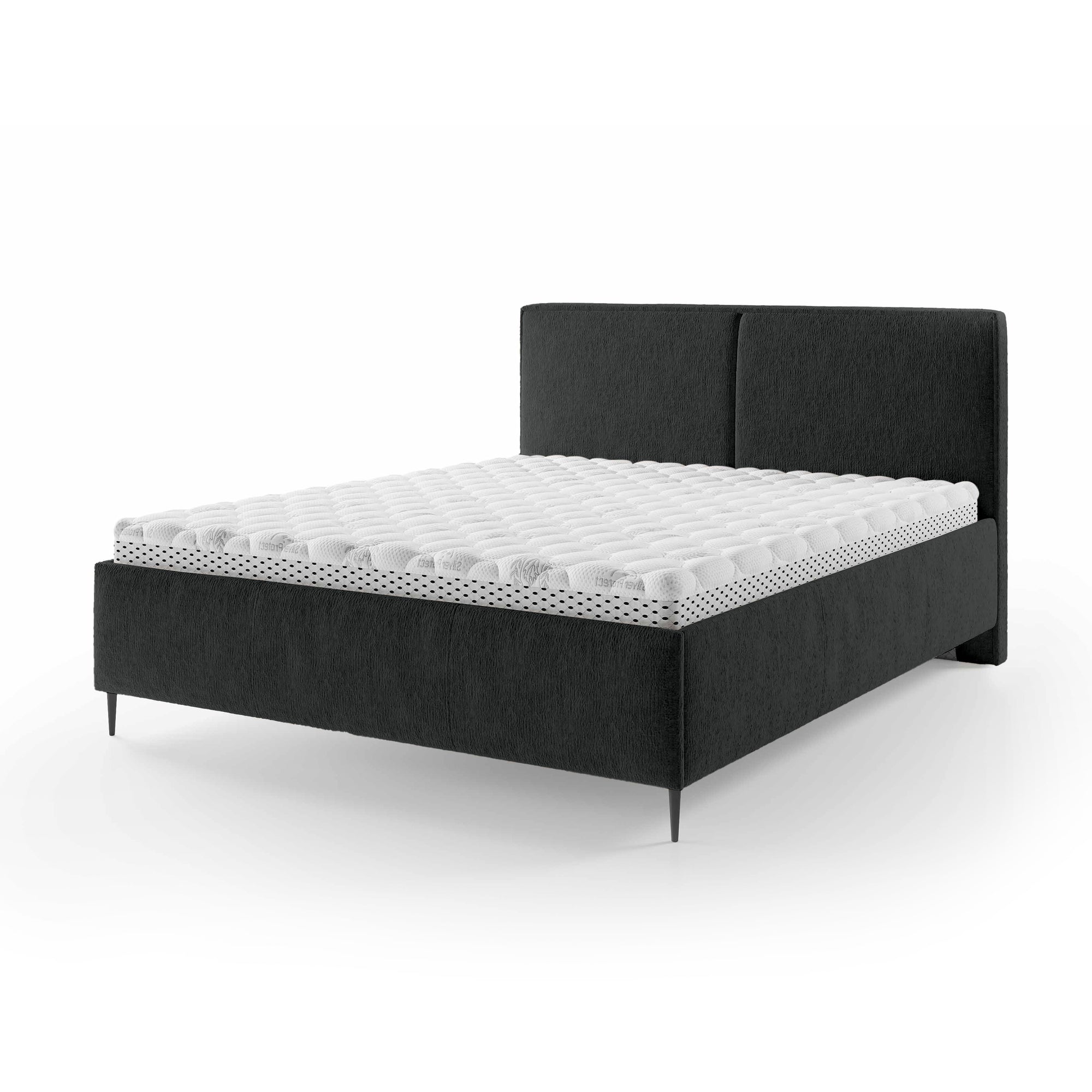 Łóżko tapicerowane z pojemnikiem w stylu minimalistycznym – puszysty zagłówek, wysokie nóżki 12 cm | Hatti 160 200 Grafitowy Chłód (PERFECT HARMONY 90)