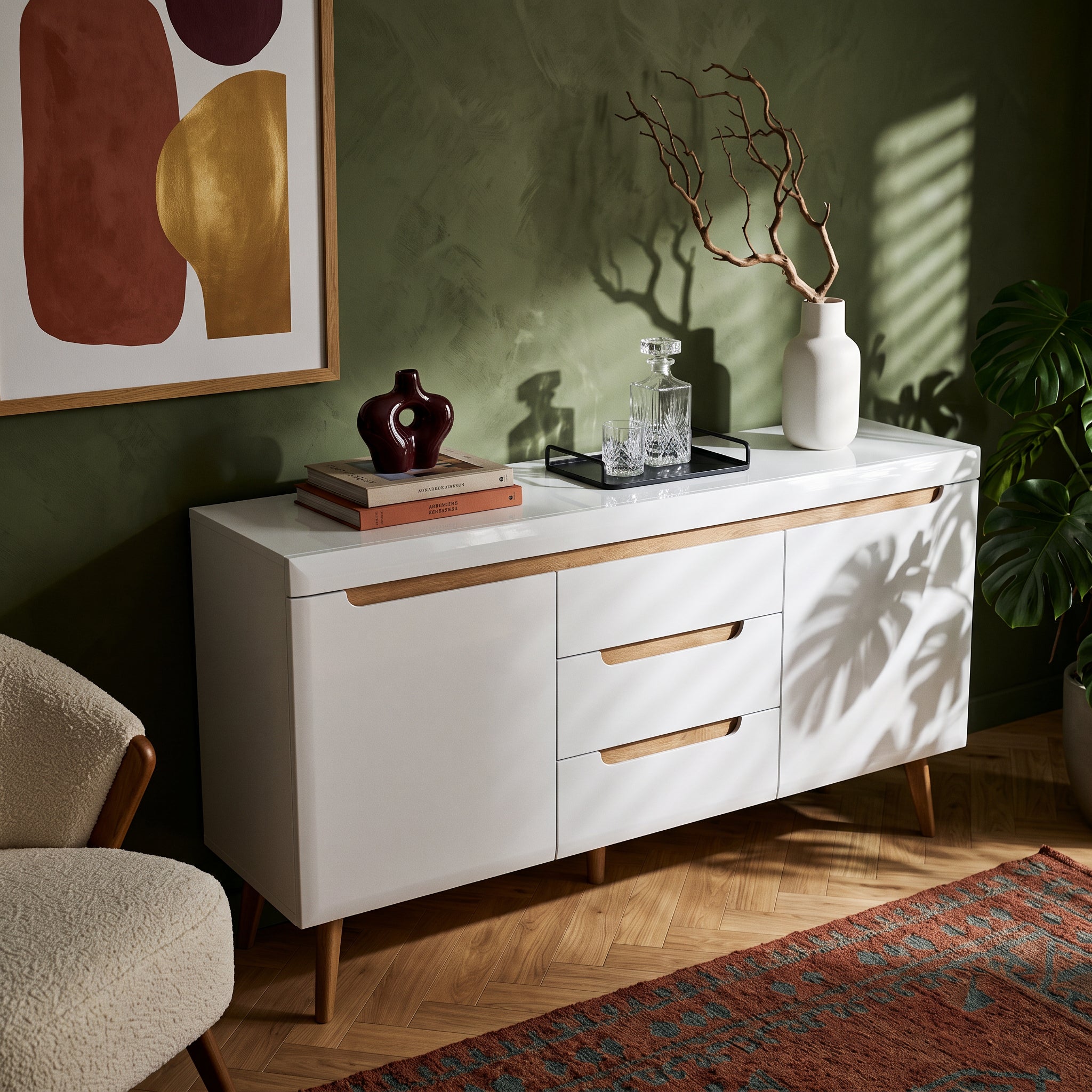 Komoda z szufladami i szafkami 160x83 w stylu skandynawskim | Trava