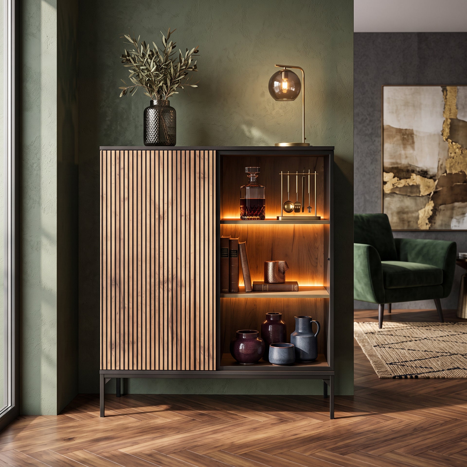 Komoda z drzwiami i szufladą 104x126 w stylu loft | Lampy