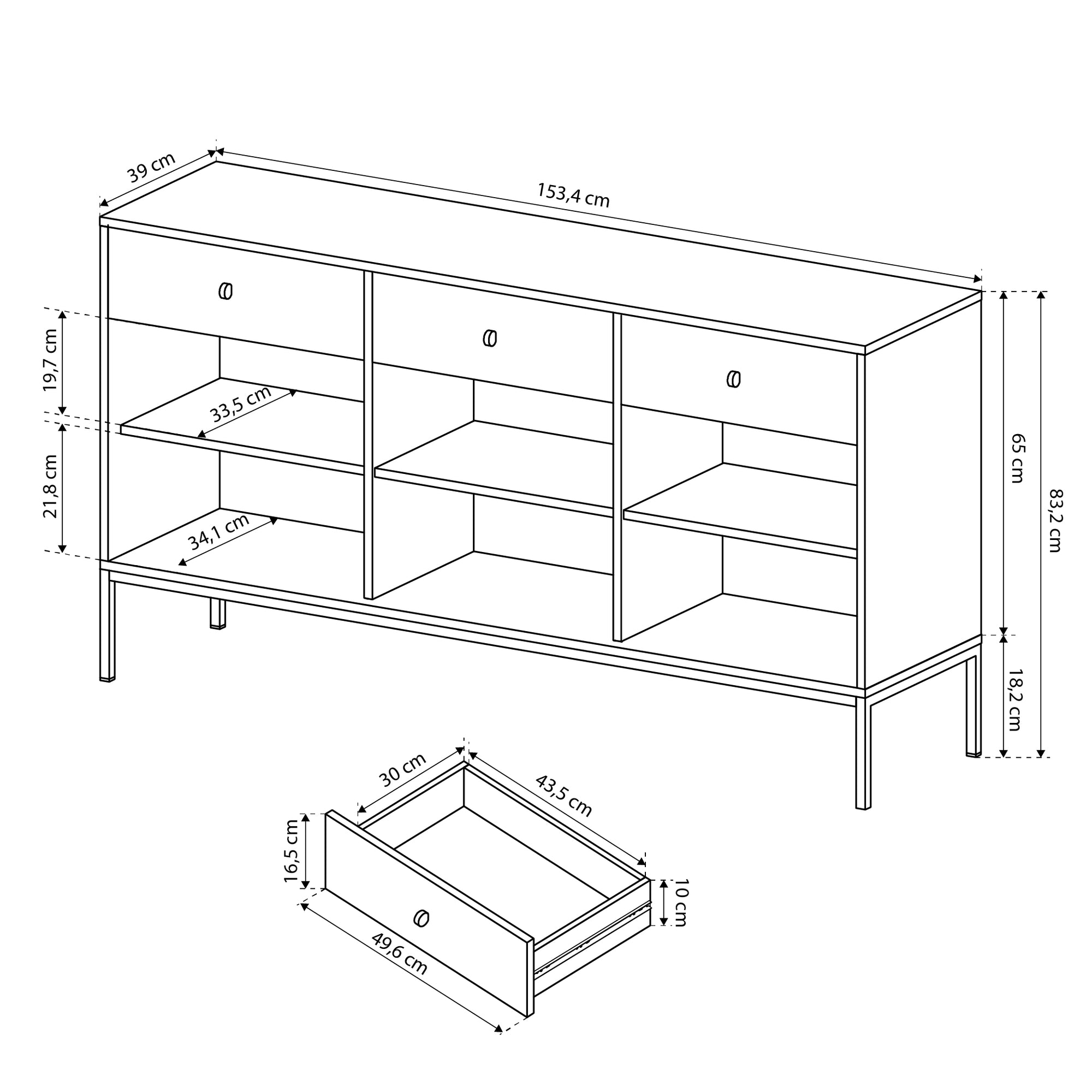 Komoda 154x84 w stylu vintage - szeroka zabudowa z miejscem do przechowywania, złote uchwyty | Kviat