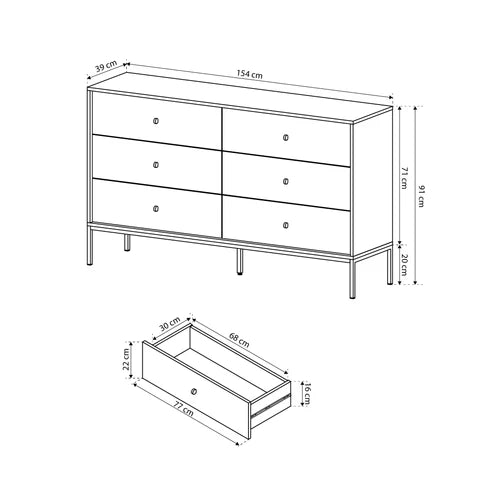 Komoda 154x89 w stylu vintage - pojemna zabudowa z szufladami, złote uchwyty, metalowe nogi | Kviat