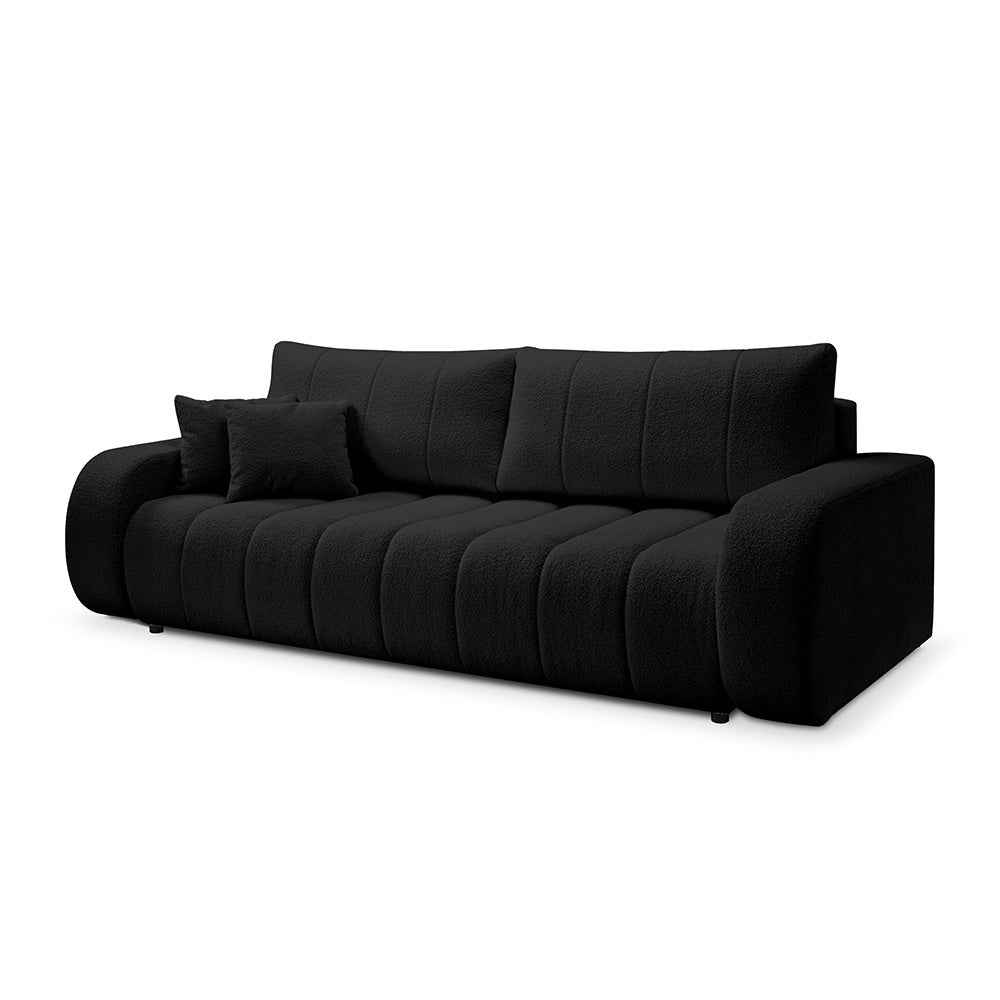 Sofa 3-osobowa z funkcją spania 144x200 w stylu skandynawskim – zaoblona forma, pojemnik, system DL | BALOA Onyks (LAMBI 13)