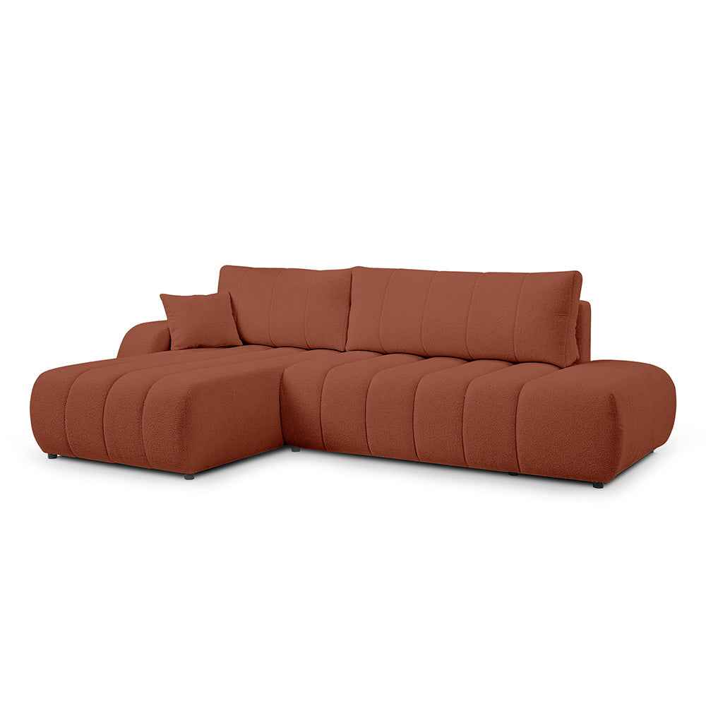 Narożnik z funkcją spania DL 276 cm w stylu nowoczesnym – tkanina Lambi, dekoracyjne przeszycia, pojemnik | BALOA Lewostronna Miedziany Blask (LAMBI 14)