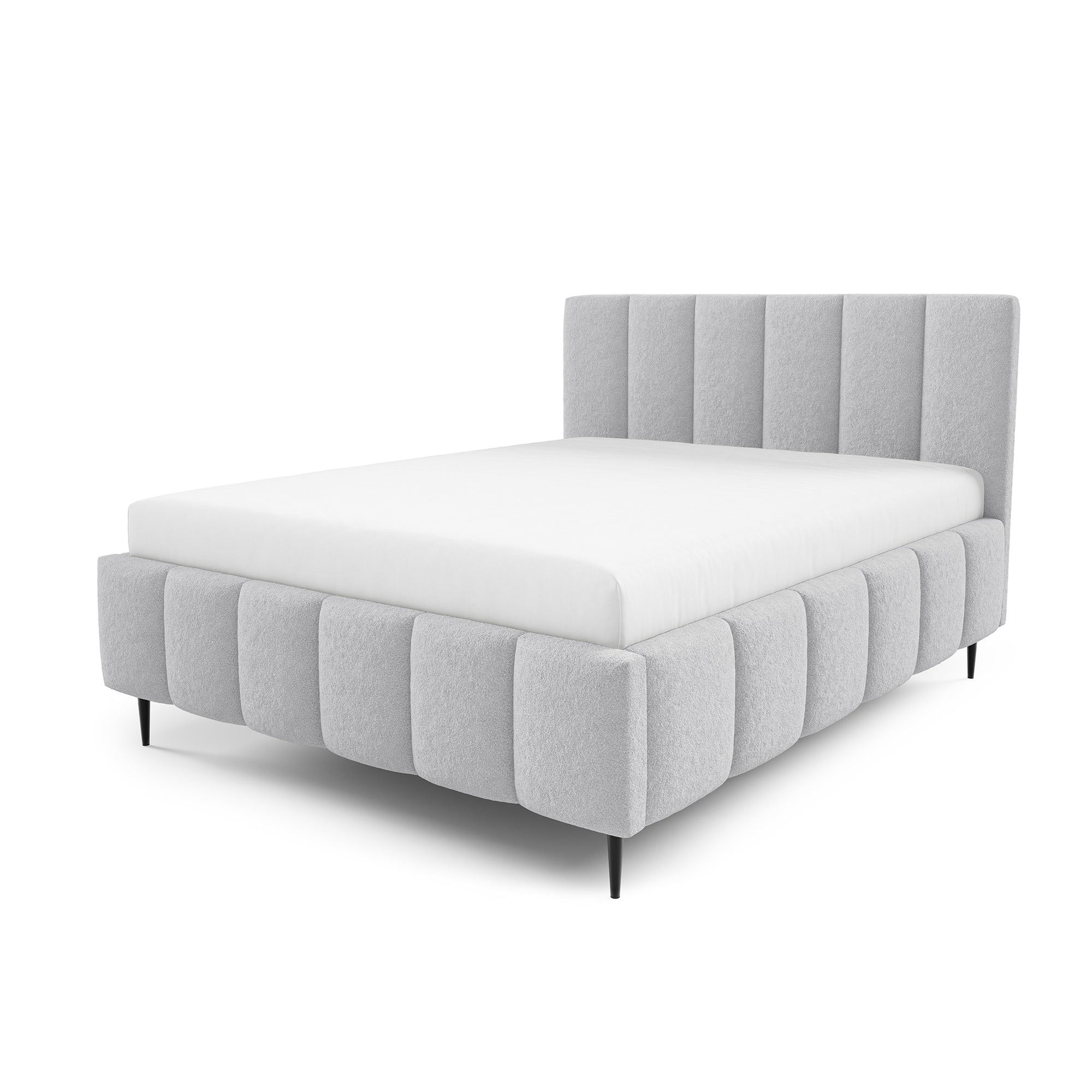 Łóżko tapicerowane pikowane z pojemnikiem w różnych rozmiarach w stylu eleganckim - tkanina Lambi, pionowe przeszycia | Nerom Tak Popielista Poświata (LAMBI 11)