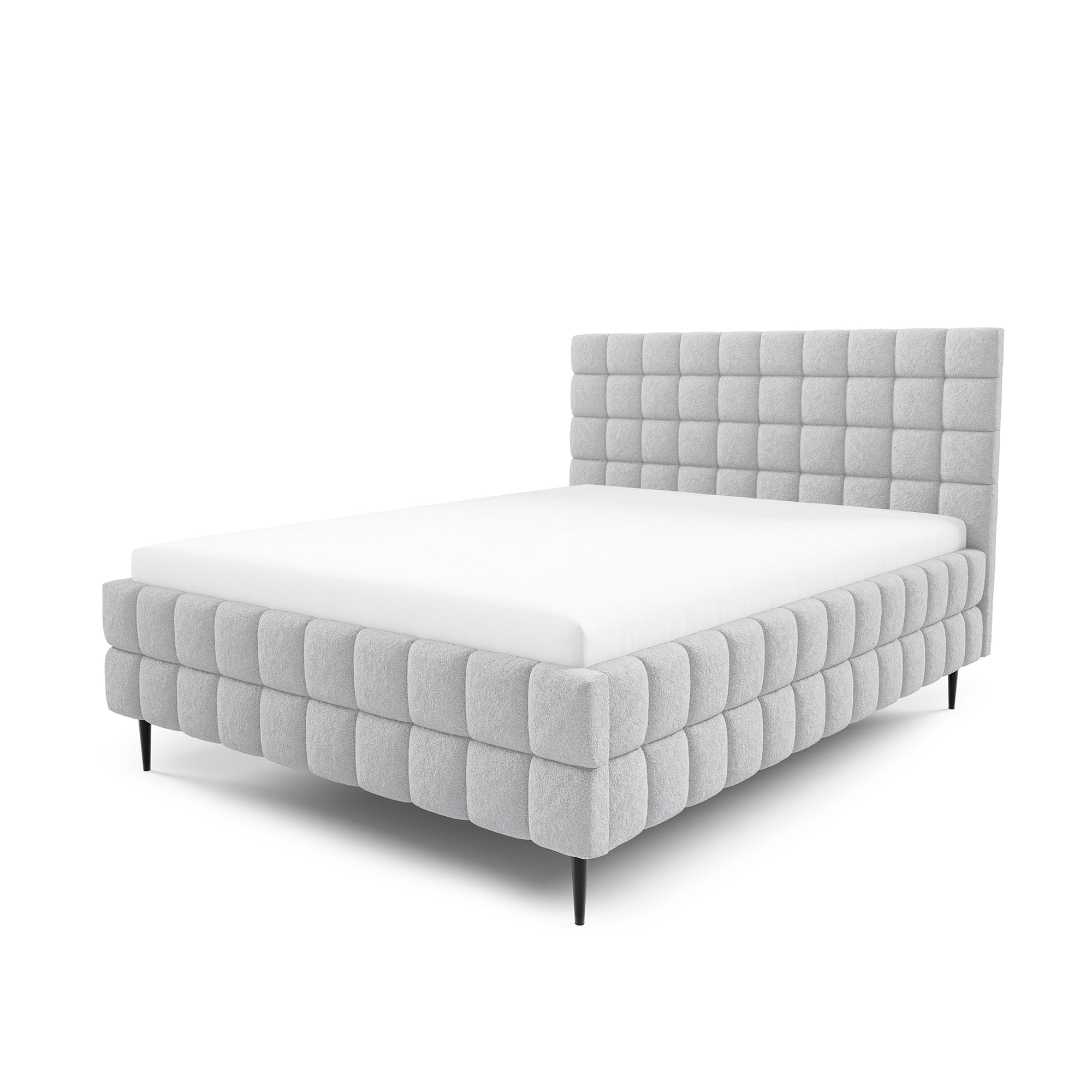Łóżko tapicerowane z pojemnikiem w różnych rozmiarach w stylu nowoczesnym - tkanina Lambi, pikowany zagłówek | Stratus Tak Popielista Poświata (LAMBI 11)