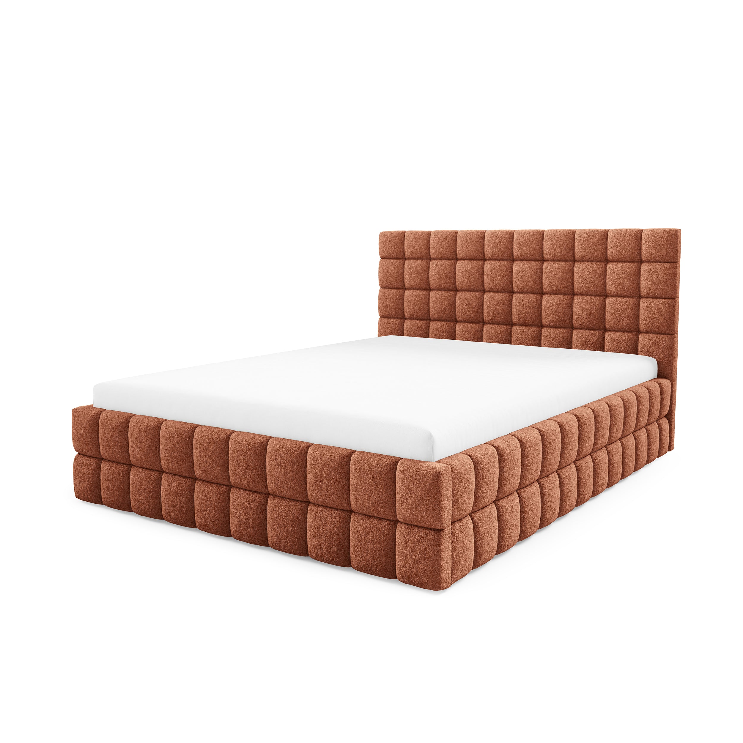 Łóżko tapicerowane z pojemnikiem w różnych rozmiarach w stylu nowoczesnym - tkanina Lambi, pikowany zagłówek | Stratus Nie Miedziany Blask (LAMBI 14)