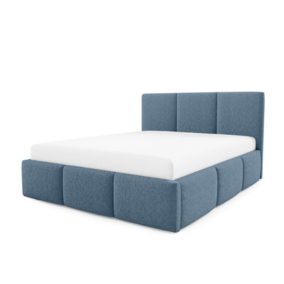 Łóżko tapicerowane z pojemnikiem w różnych rozmiarach w stylu nowoczesnym, tkanina Lambi | Melora Nie Szarobłękitny Poranek (LAMBI 16)
