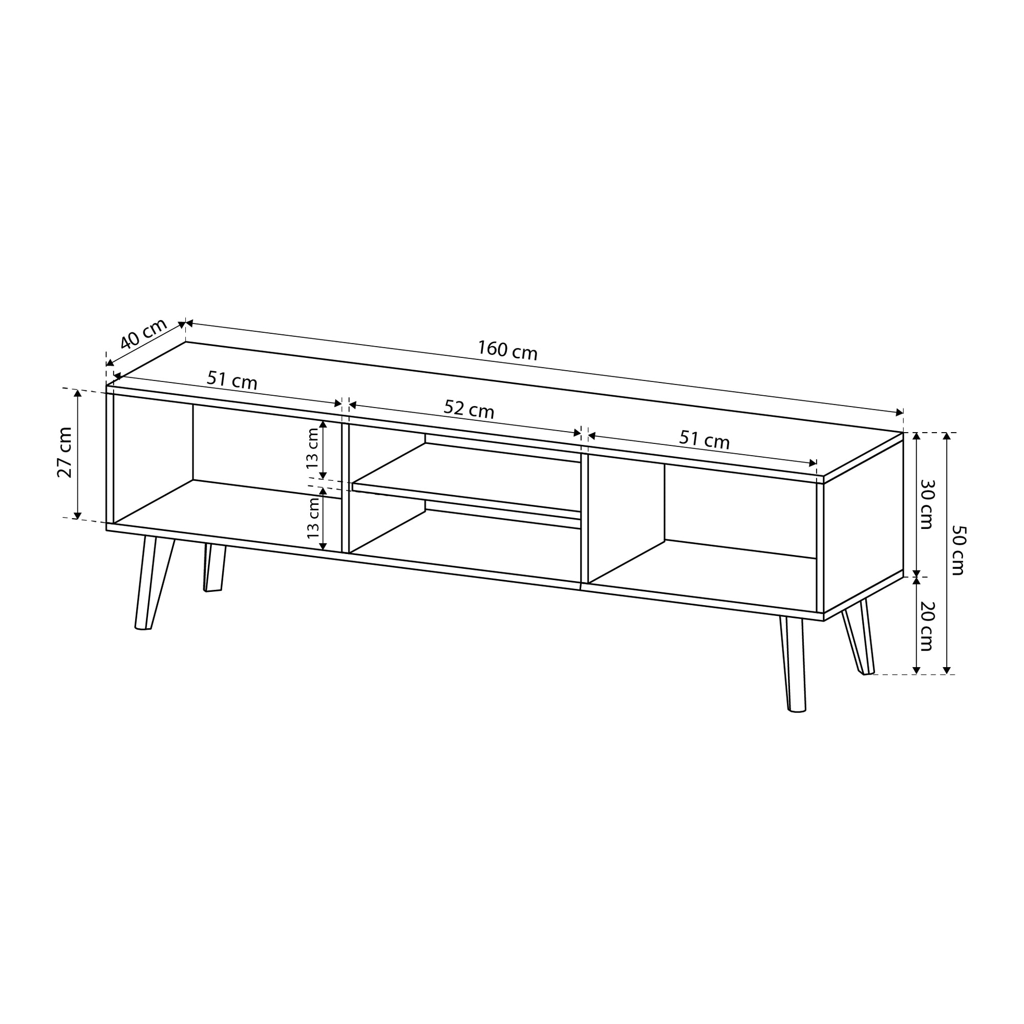Szafka RTV 160x50 w stylu skandynawskim - dąb riviera, drewniane nóżki, fronty MDF | Lato